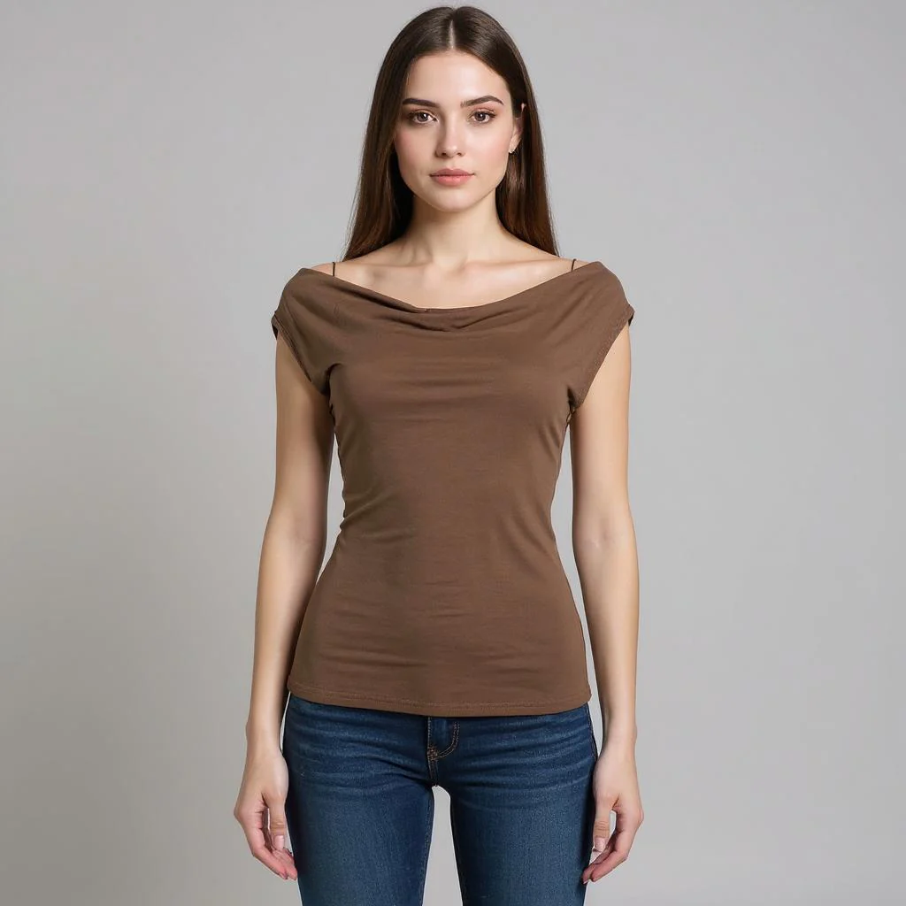 Brown Off-Shoulder Ruched Bodycon Top
