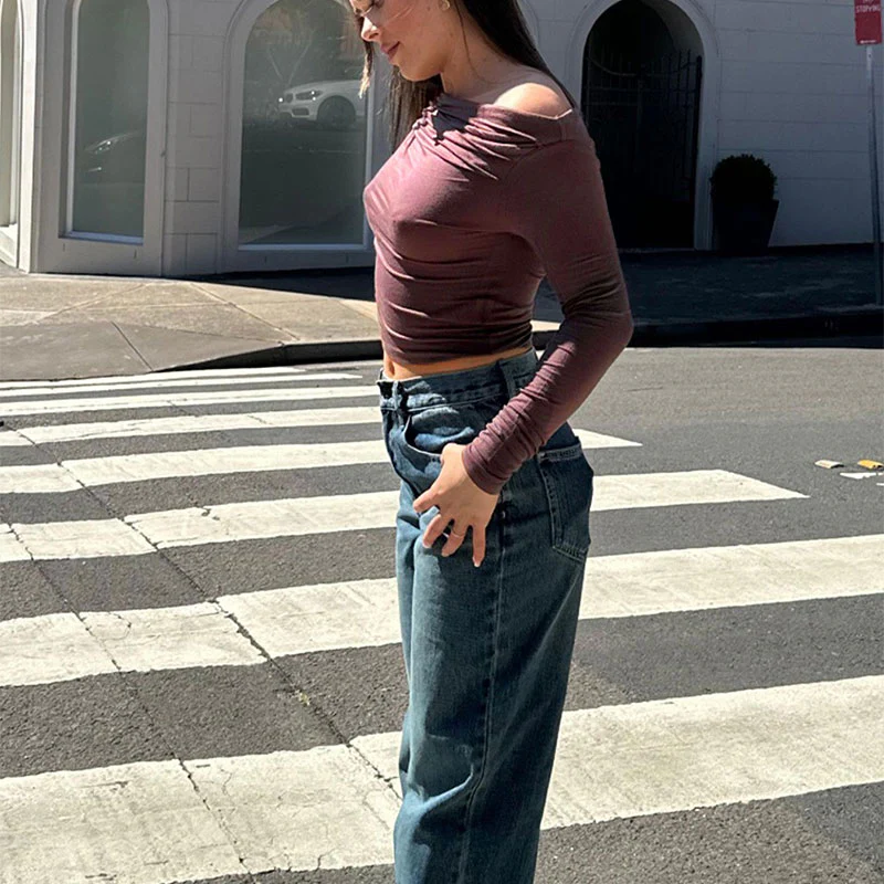 Brown One Shoulder Fitted Top - Image 2