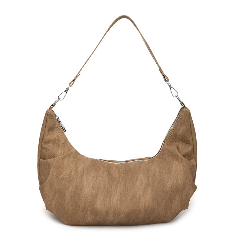 Brown Patterned Crescent Shoulder Bag