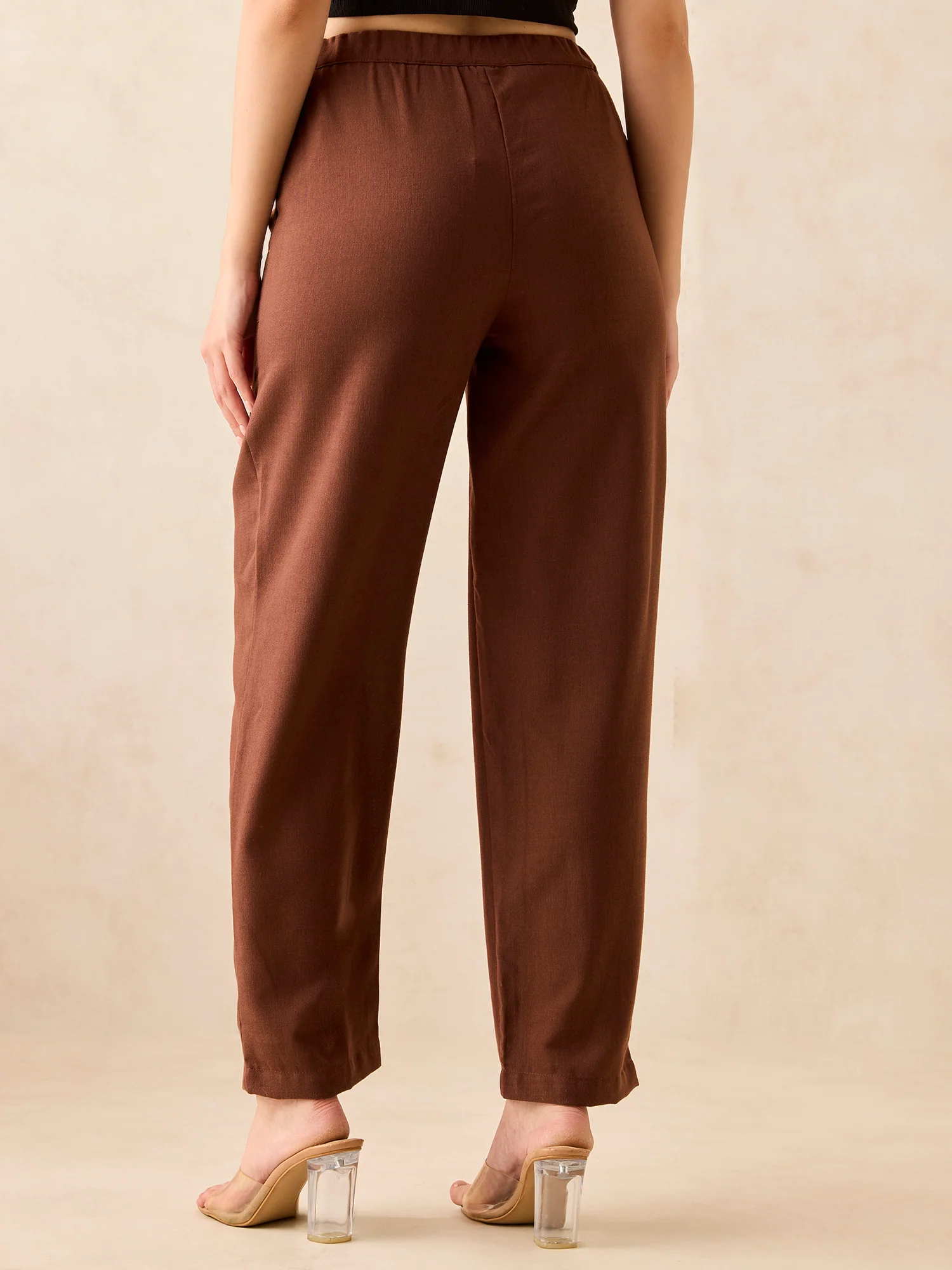 Brown Pleated High Waisted Trousers - Image 4