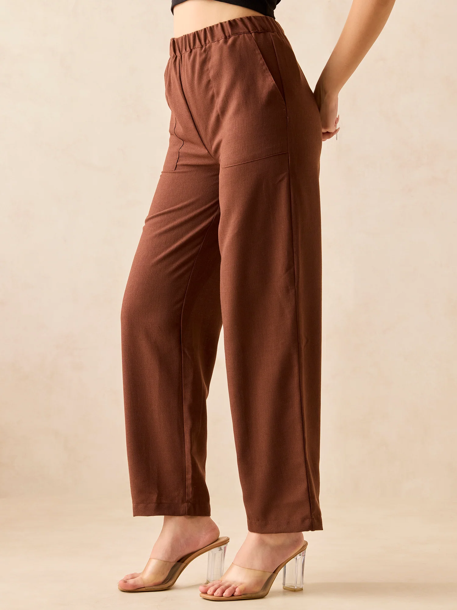 Brown Pleated High Waisted Trousers - Image 5