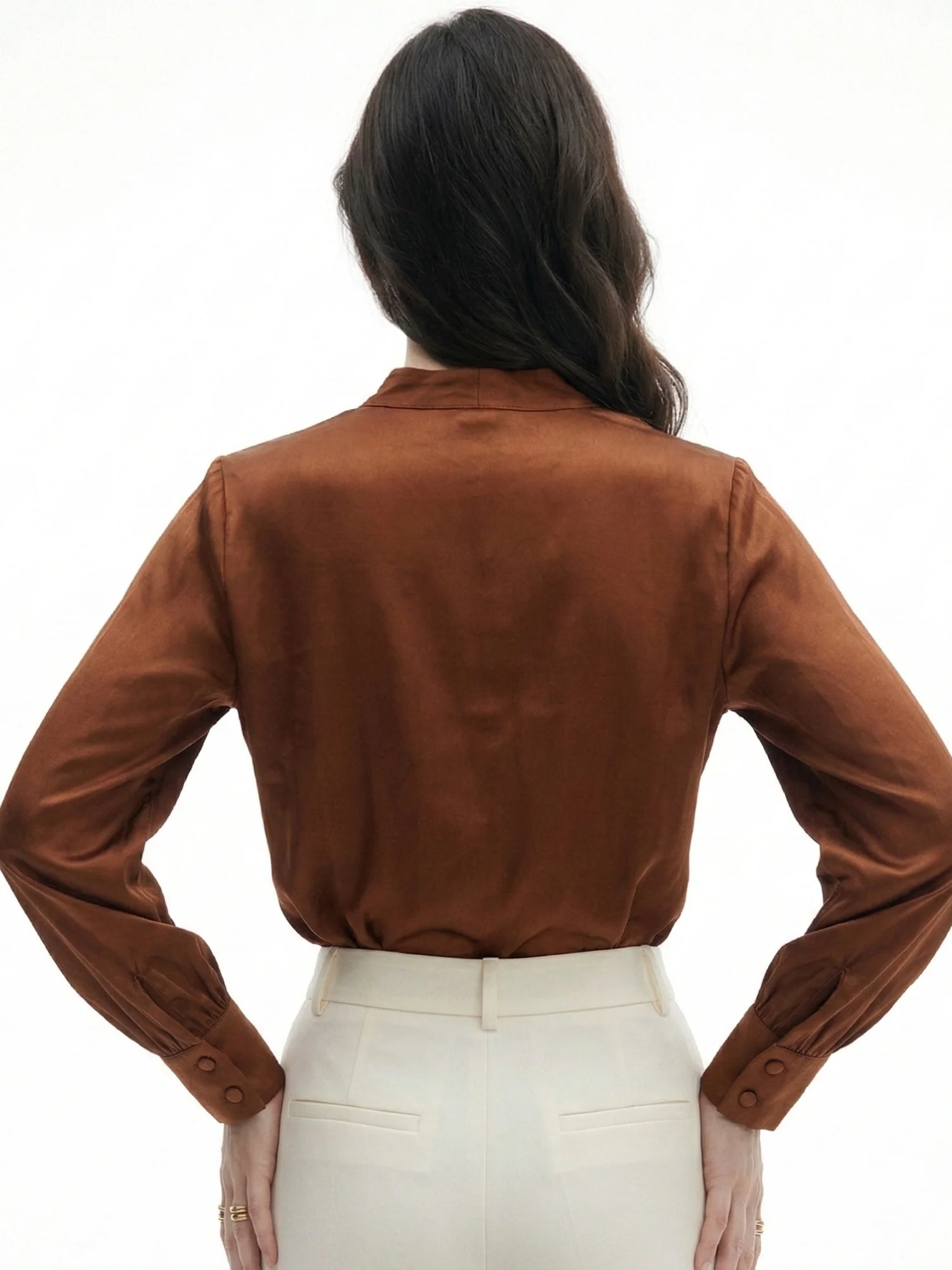 Brown Satin Full Sleeved Solid Blouse - Image 4