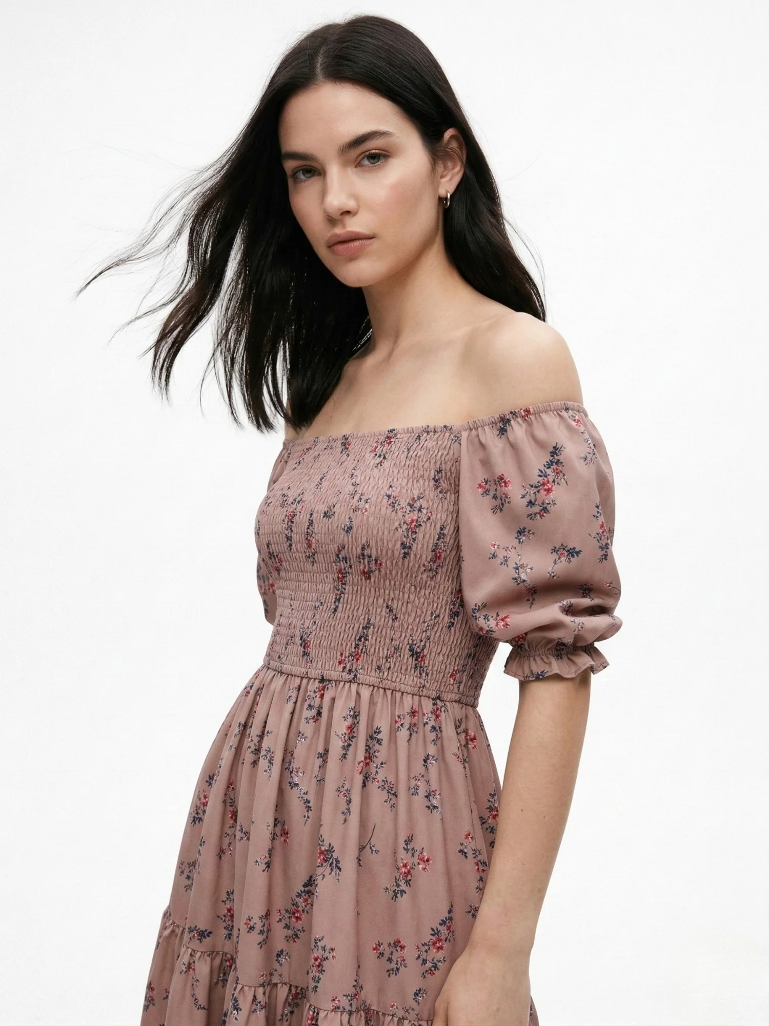 Brown Short Sleeve Square Neck Dress - Image 2