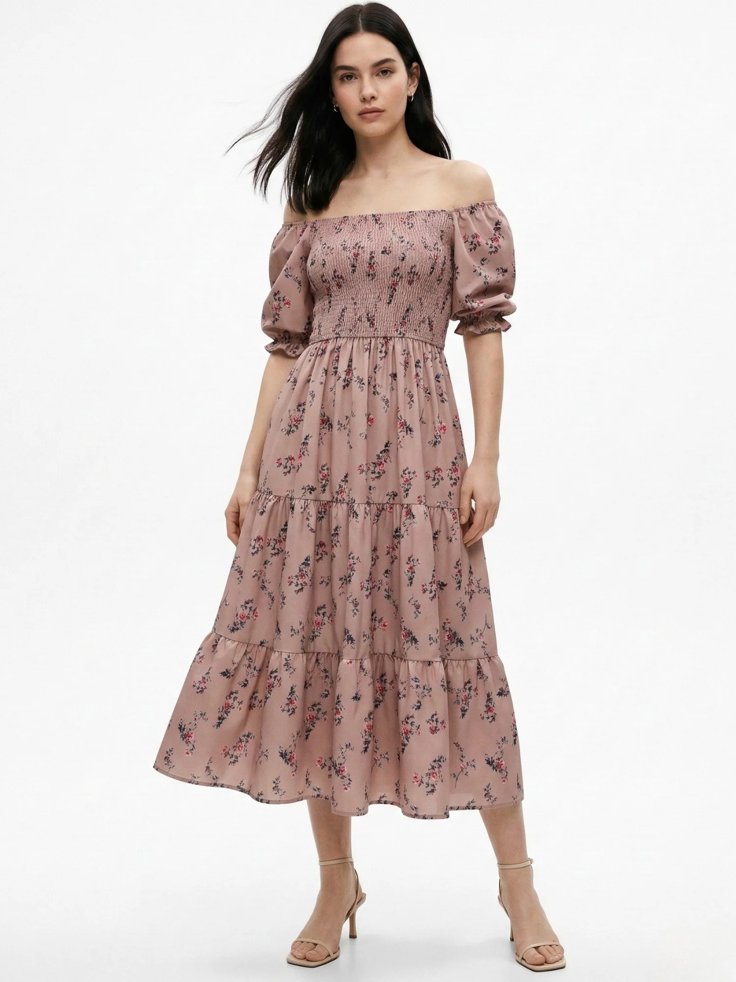 Brown Short Sleeve Square Neck Dress - Image 4
