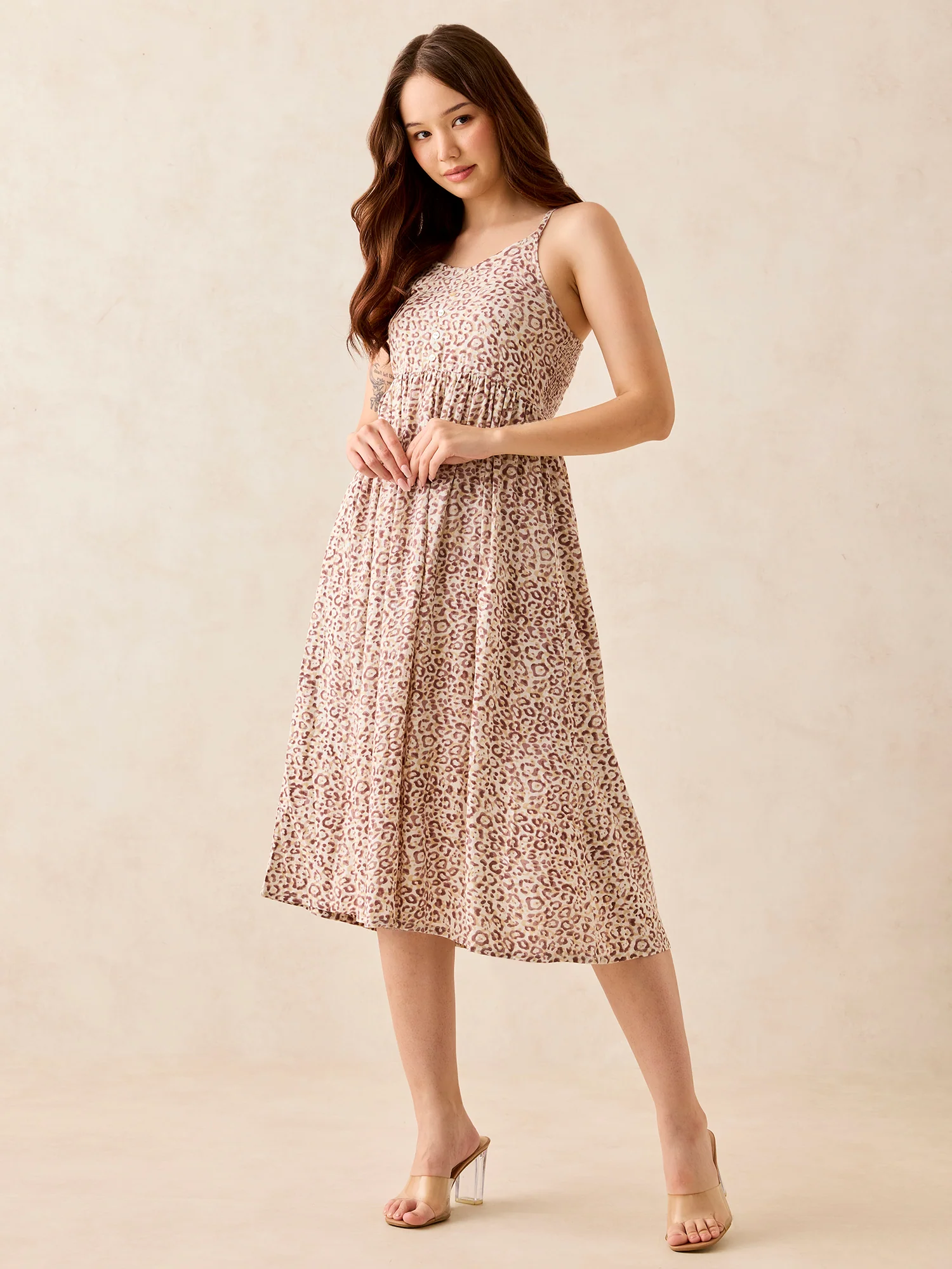 Brown Floral Print Strappy Midi Dress - Image 3