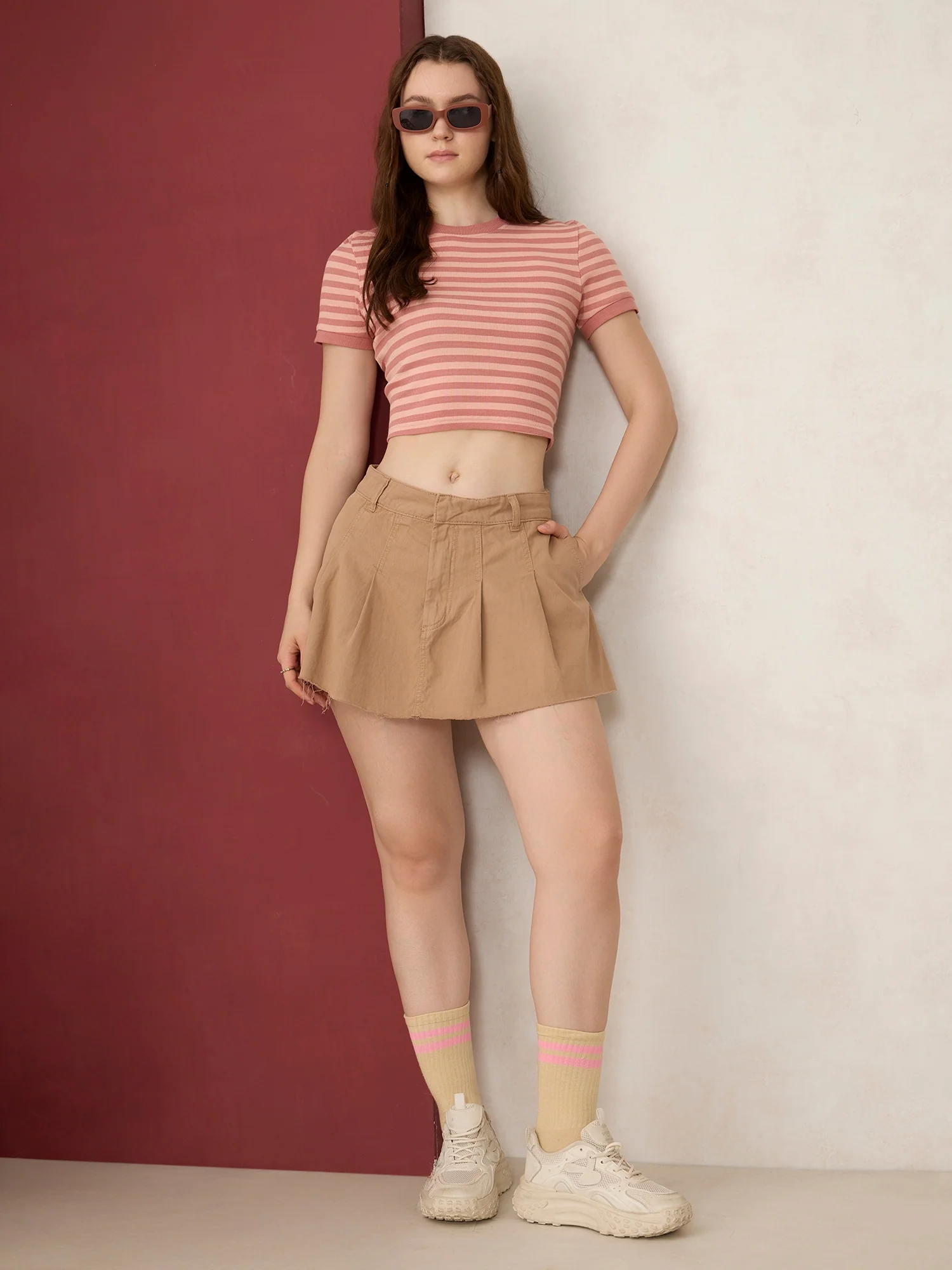 Brown Striped Rib Crop Top - Image 6