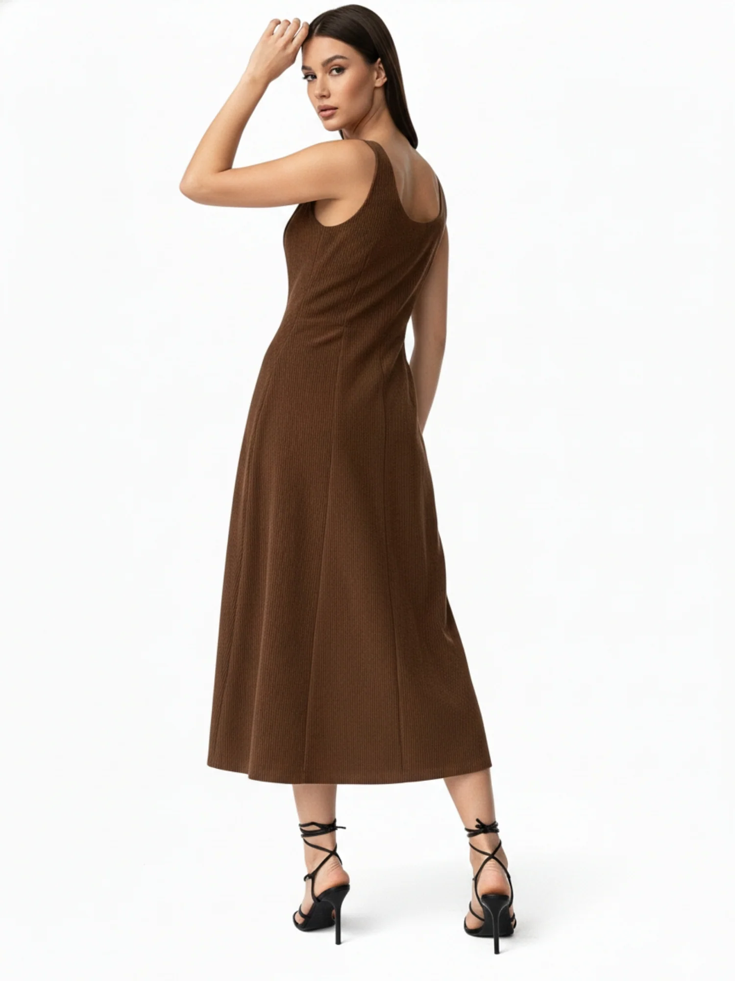 Brown Textured Buckle Strap Dress - Image 3