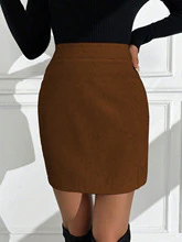 Brown Textured Knit Side Slit Skirt - Image 2