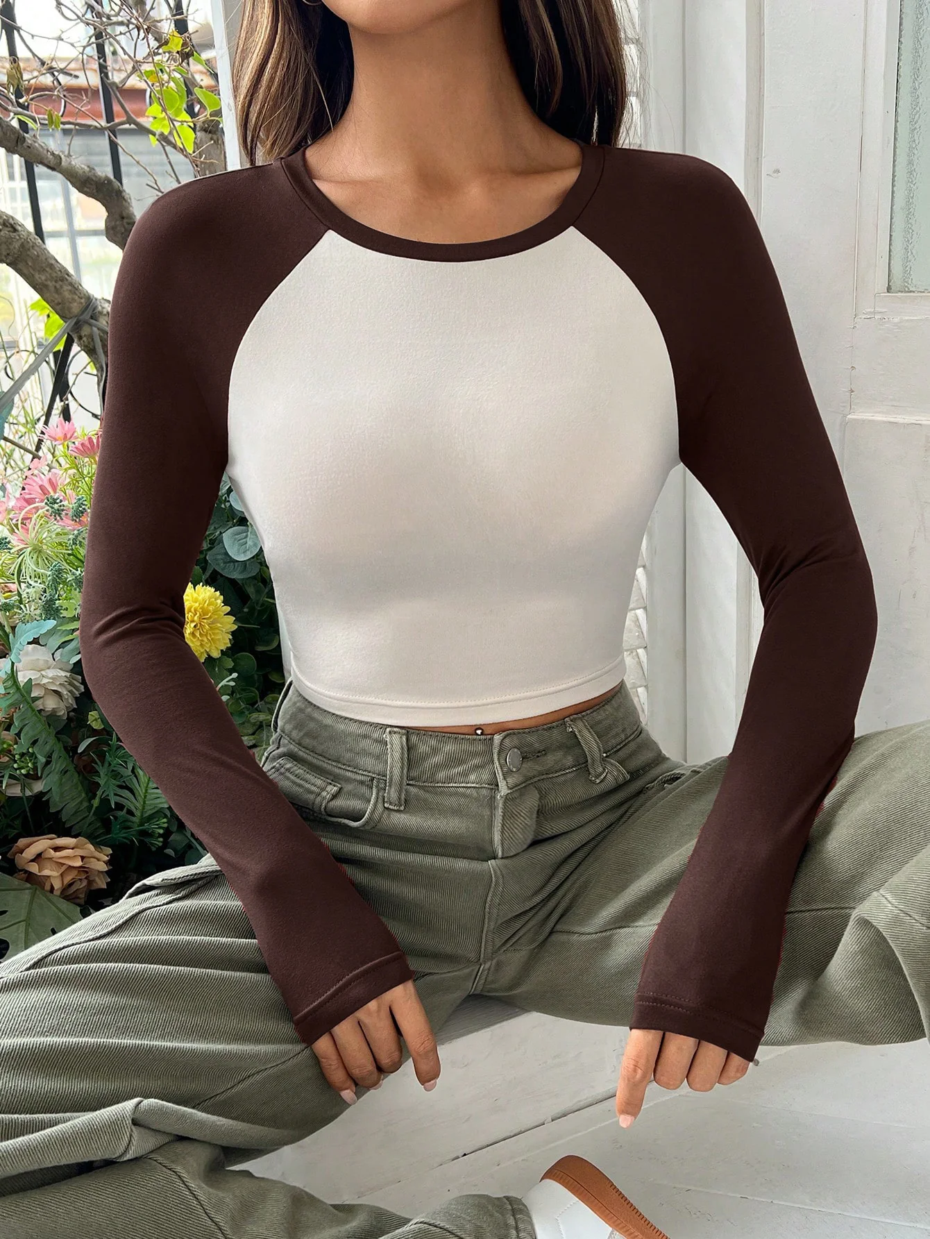 Brown Varsity Raglan Dual Toned Top - Image 3