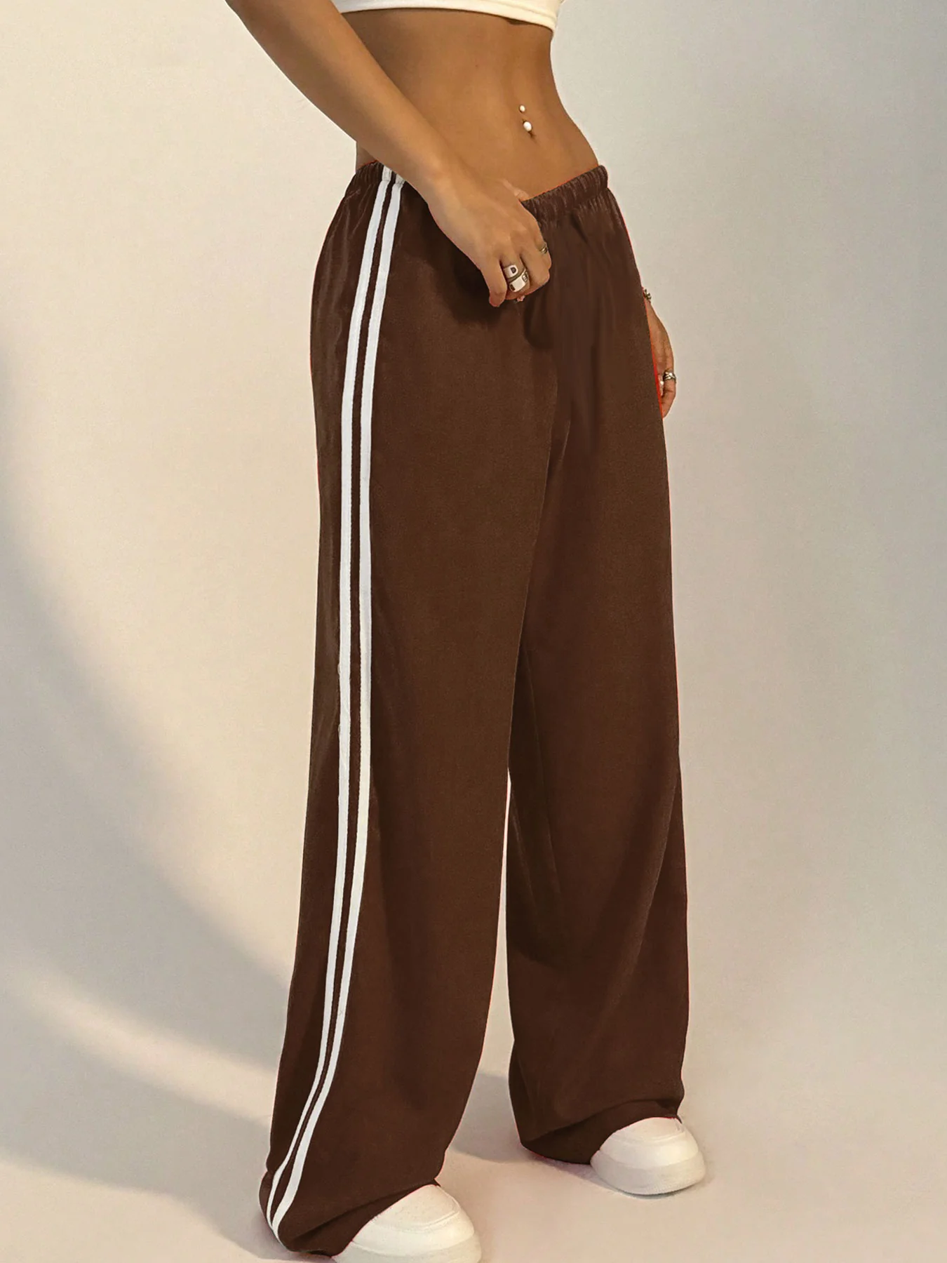 Brown Varsity Side Stripe Sweatpants - Image 2