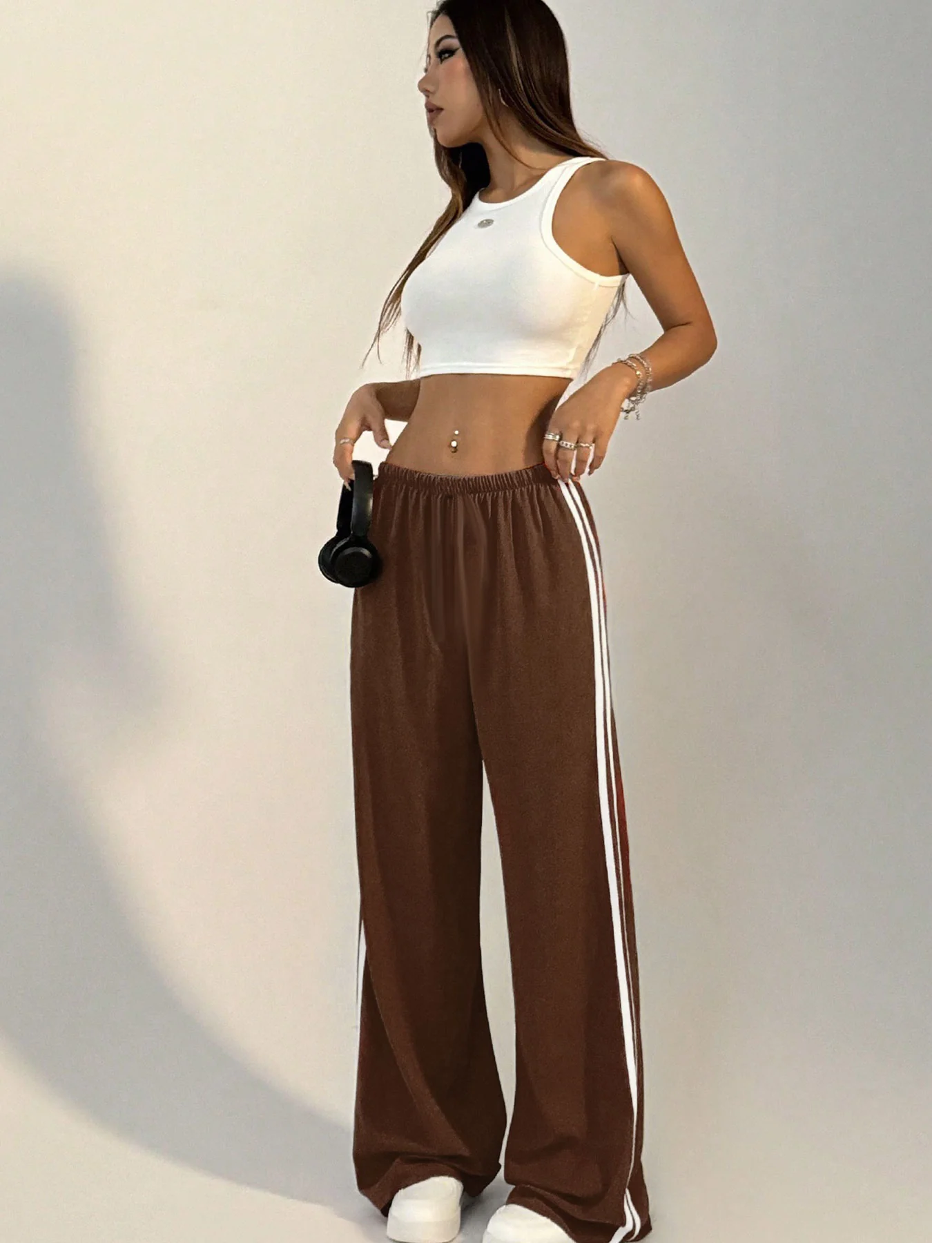 Brown Varsity Side Stripe Sweatpants - Image 3
