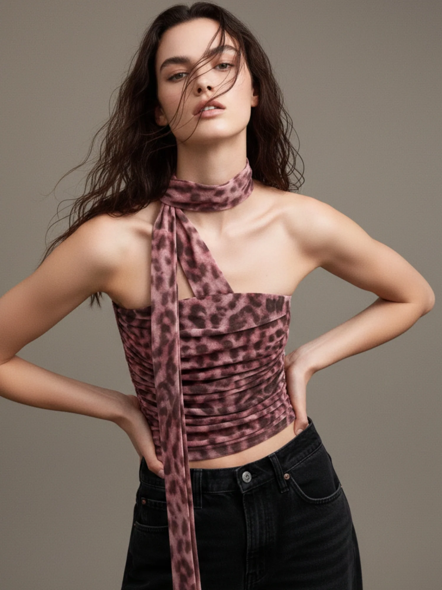 Burgundy Printed Neck Wrap Top - Image 5