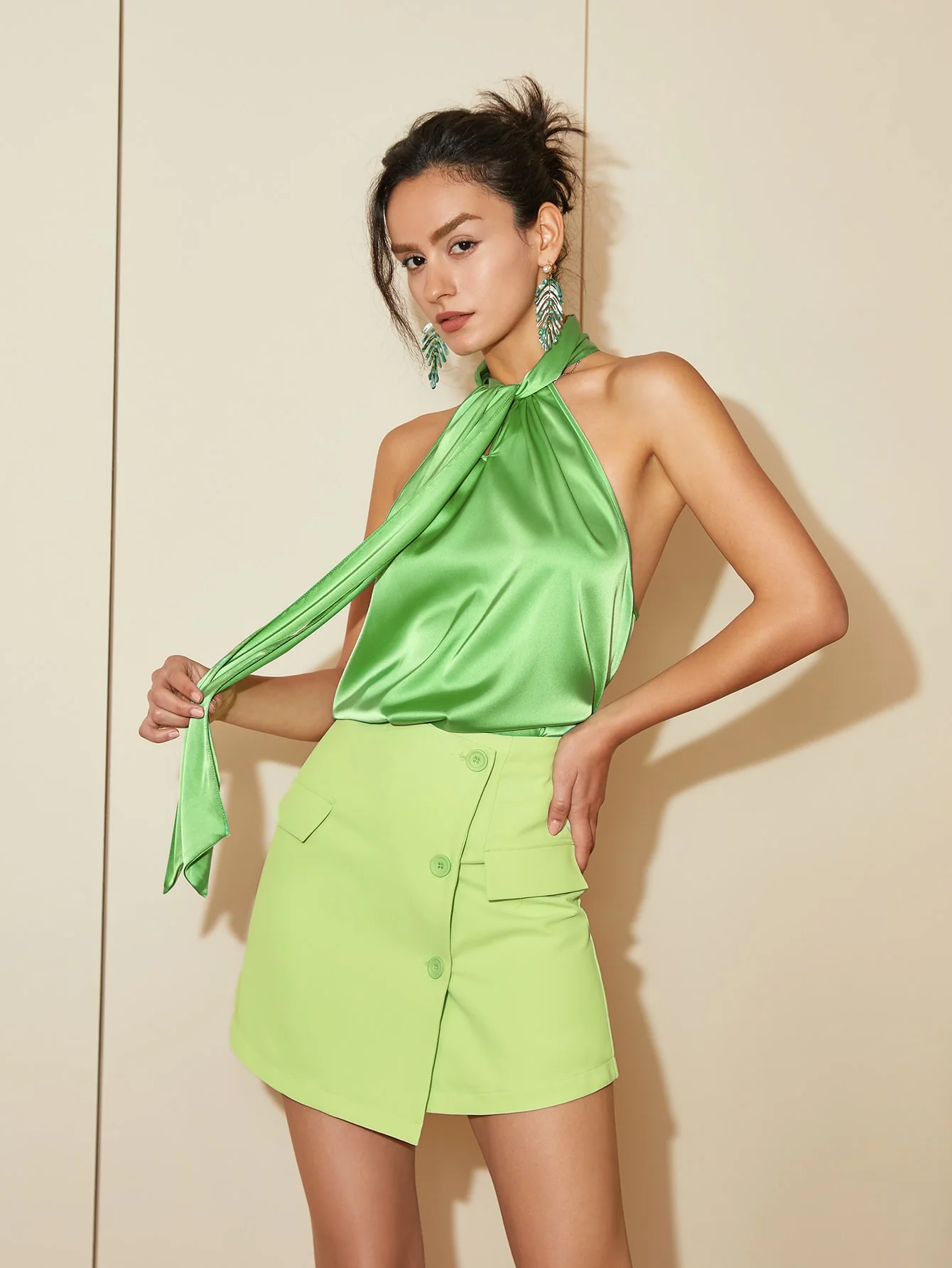 Green Buttoned Mini Skirt