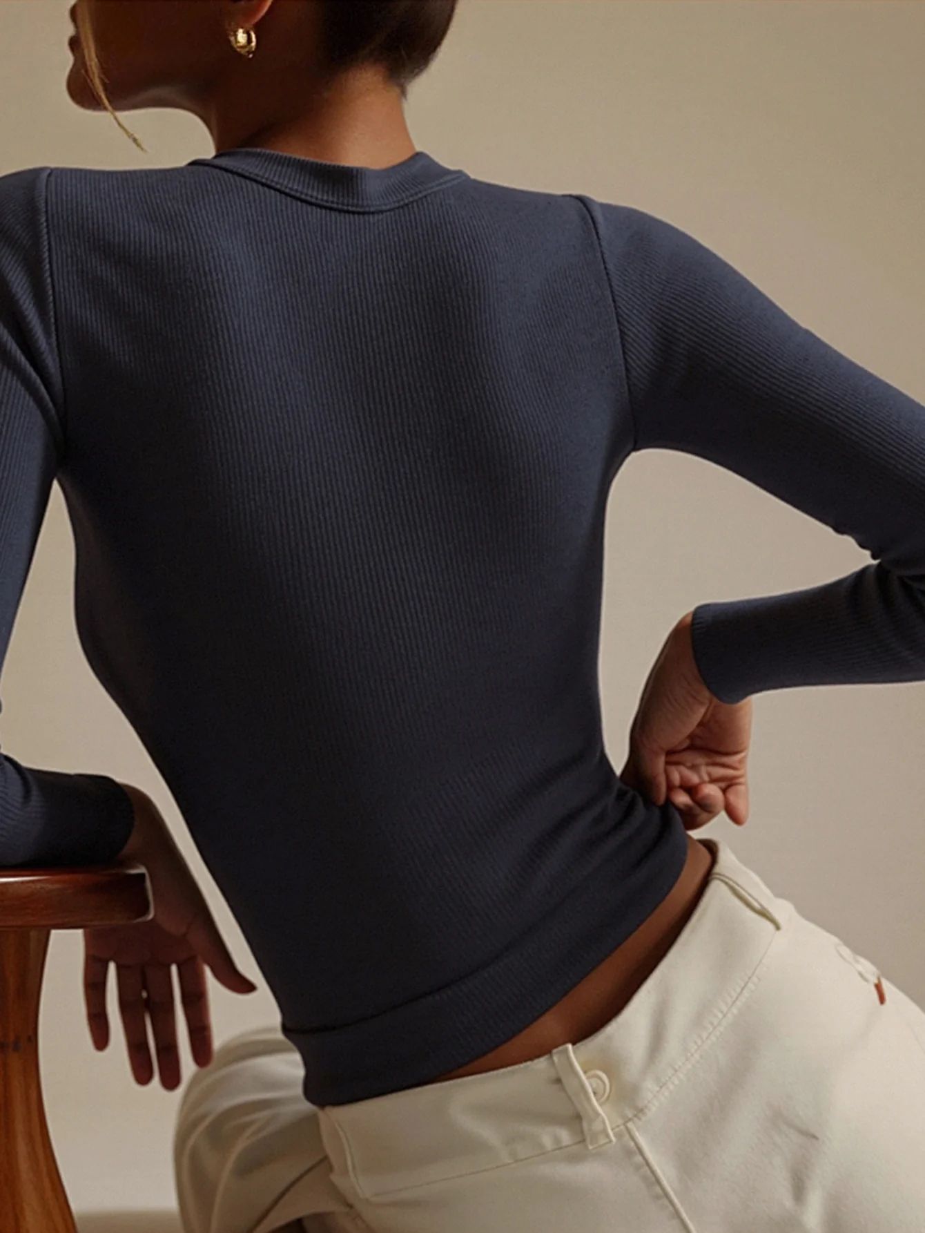Charcoal Basic Full Sleeves Solid Square Neck Top - Image 2