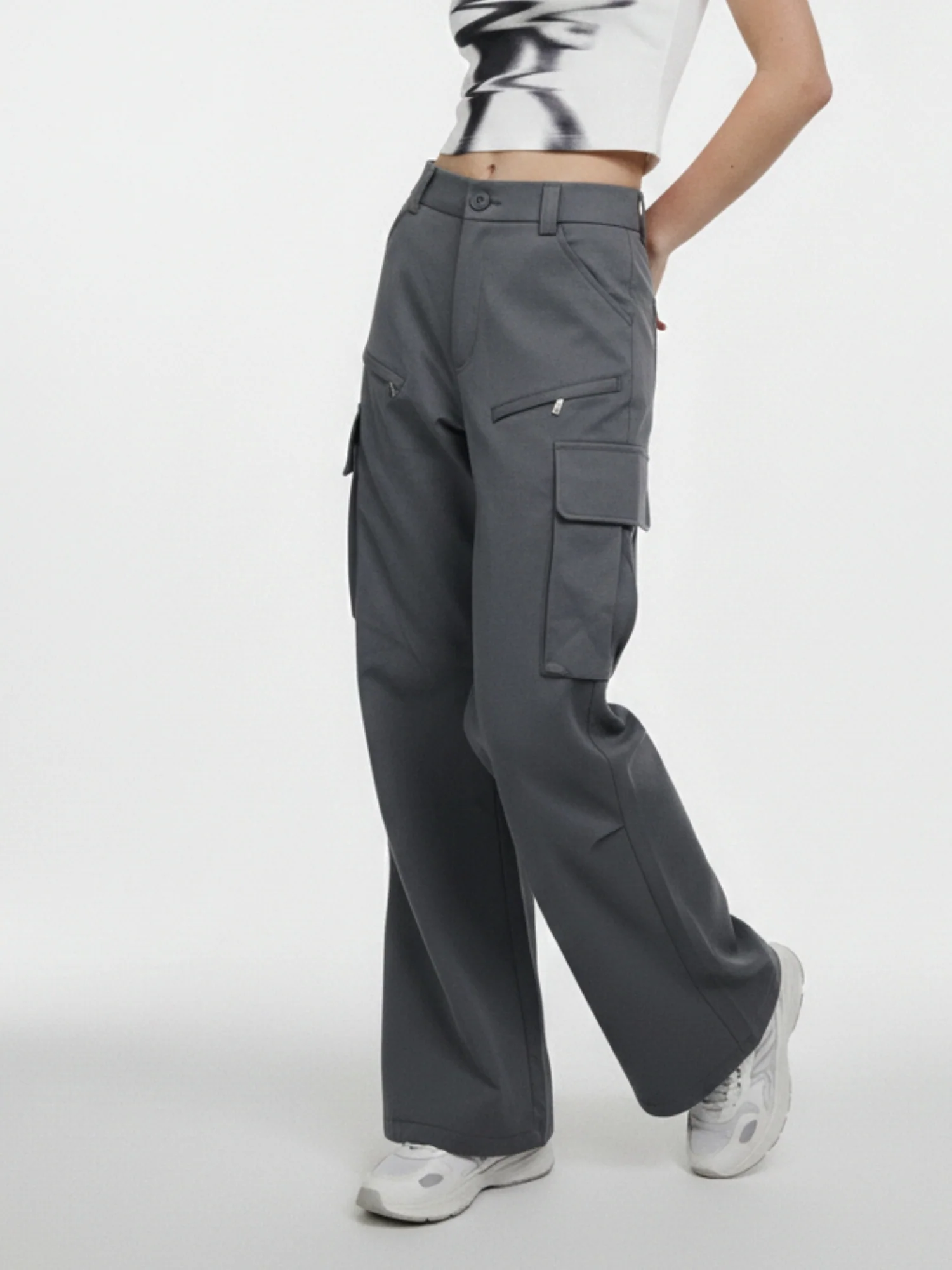 Charcoal Cargo Pockets Straight Fit Pant - Image 3