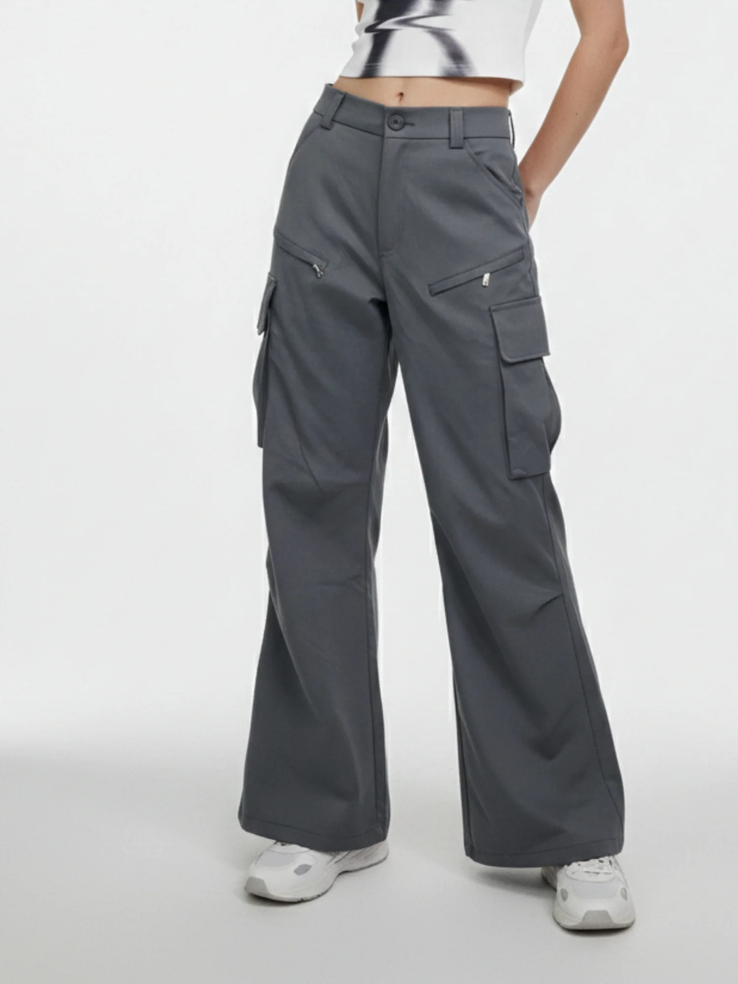 Charcoal Cargo Pockets Straight Fit Pant - Image 4