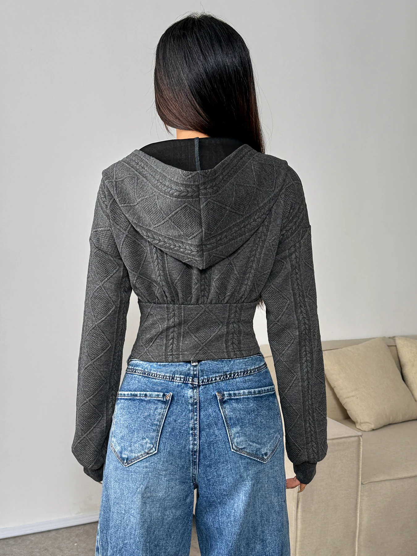 Charcoal Full sleeve front zip corset style jacket - Image 2
