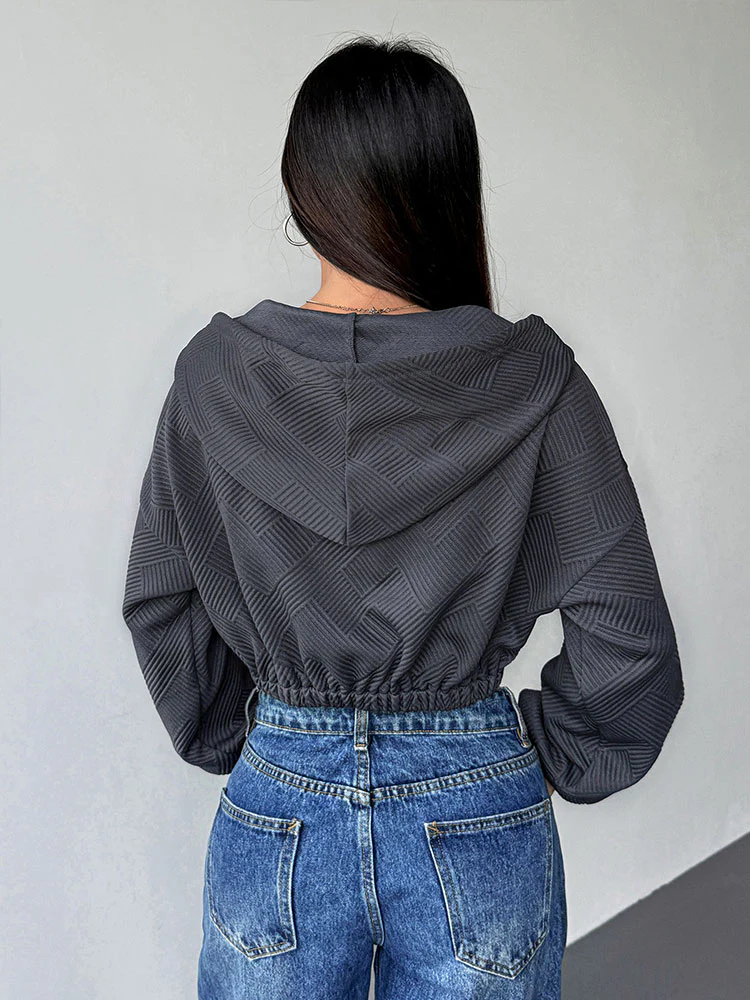 Charcoal Full Sleeve Front Zip Hooded Jacket - Image 2