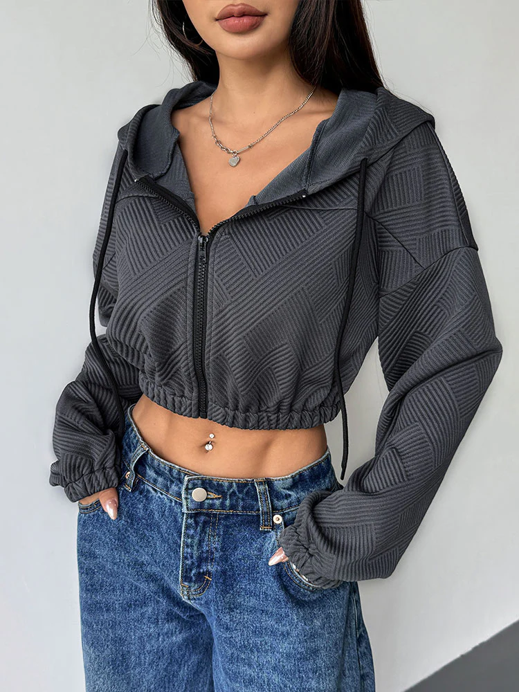Charcoal Full Sleeve Front Zip Hooded Jacket - Image 4