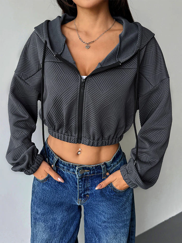 Charcoal Full Sleeve Front Zip Hooded Jacket - Image 5