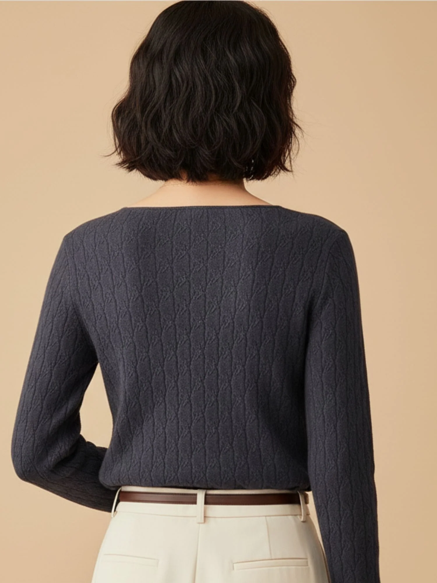 Charcoal Full Sleeve V Neck Relaxed Sweaters - Image 2