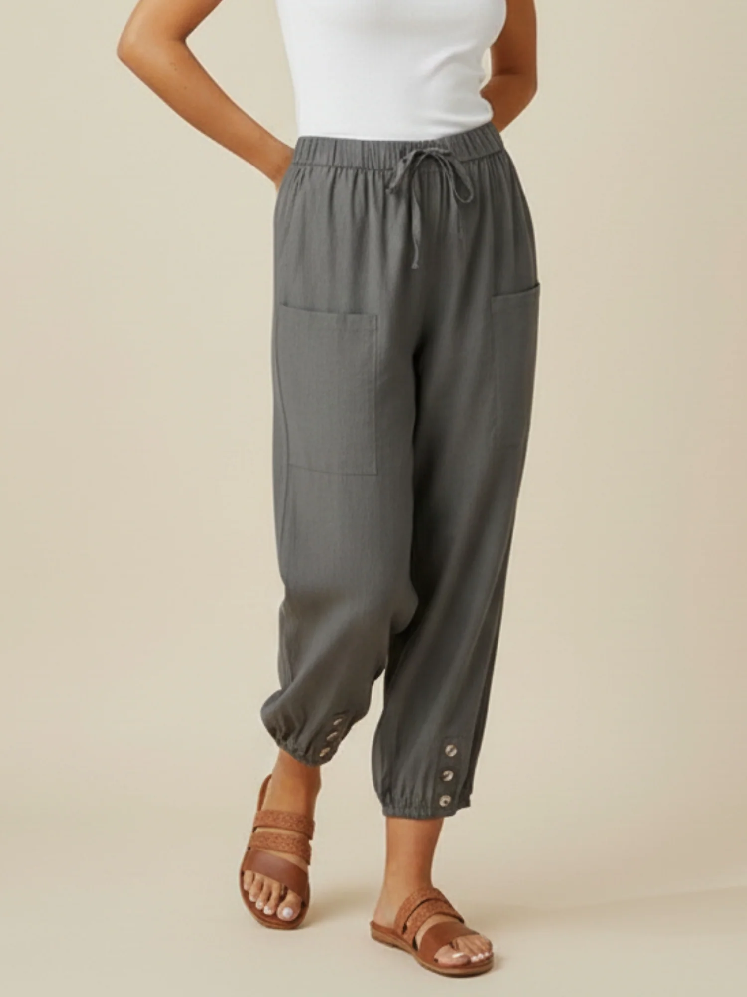 Charcoal High Waist Pocket Trouser - Image 3