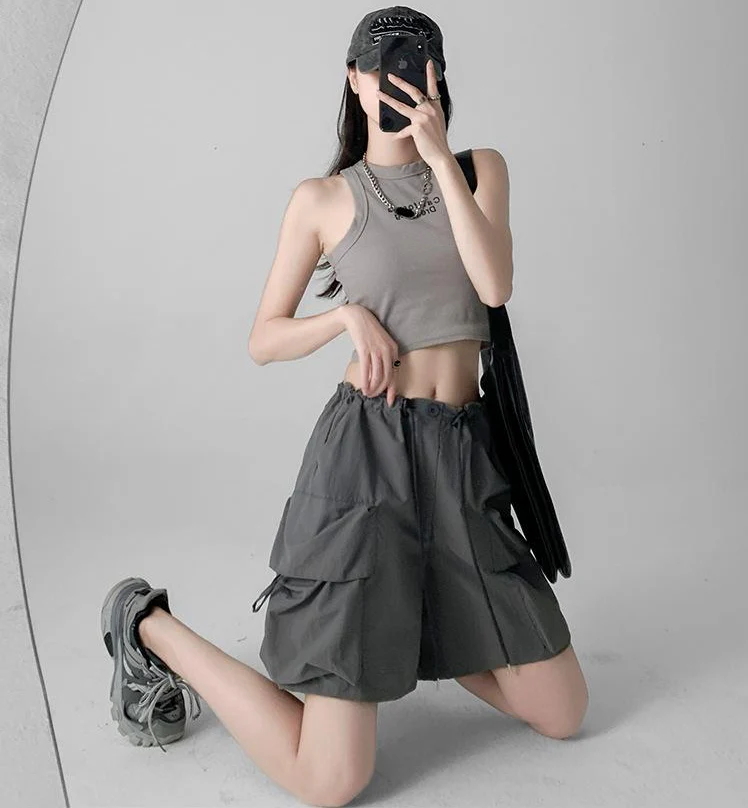 Charcoal Relaxed Fit Drawstring Cargo Shorts - Image 2