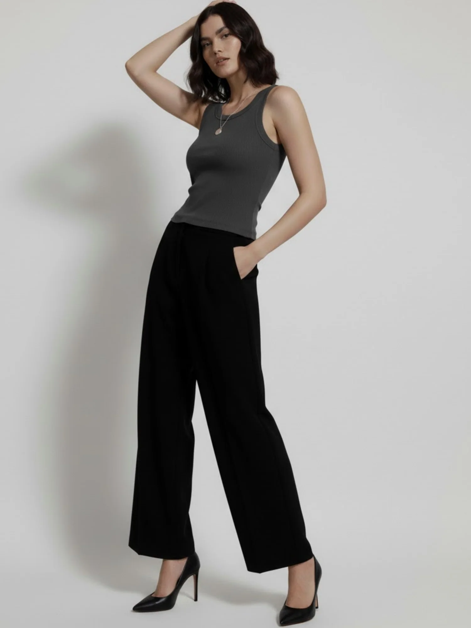 Charcoal Solid Ribbed Tank Top - Image 3