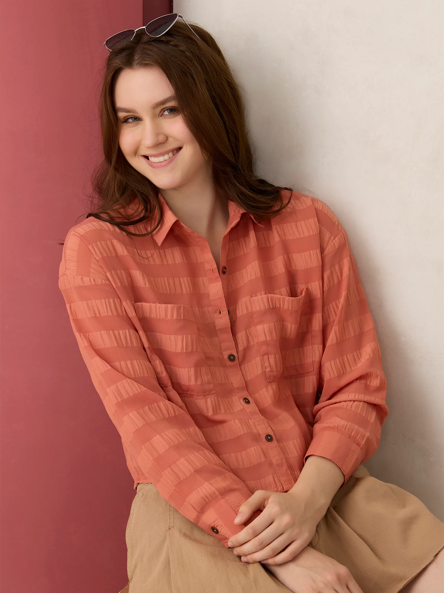 Coral Self Design Shirt - Image 3