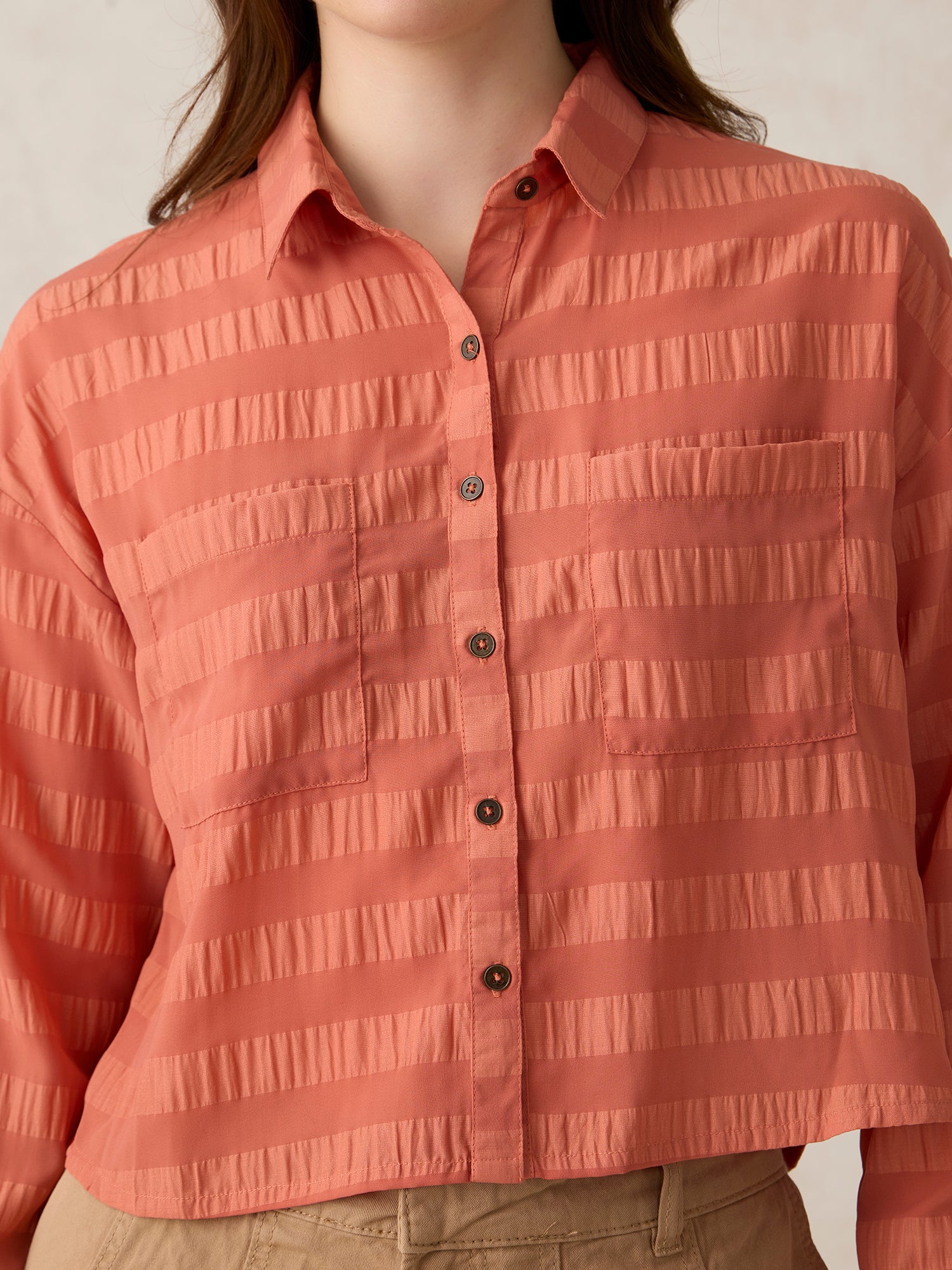 Coral Self Design Shirt - Image 4
