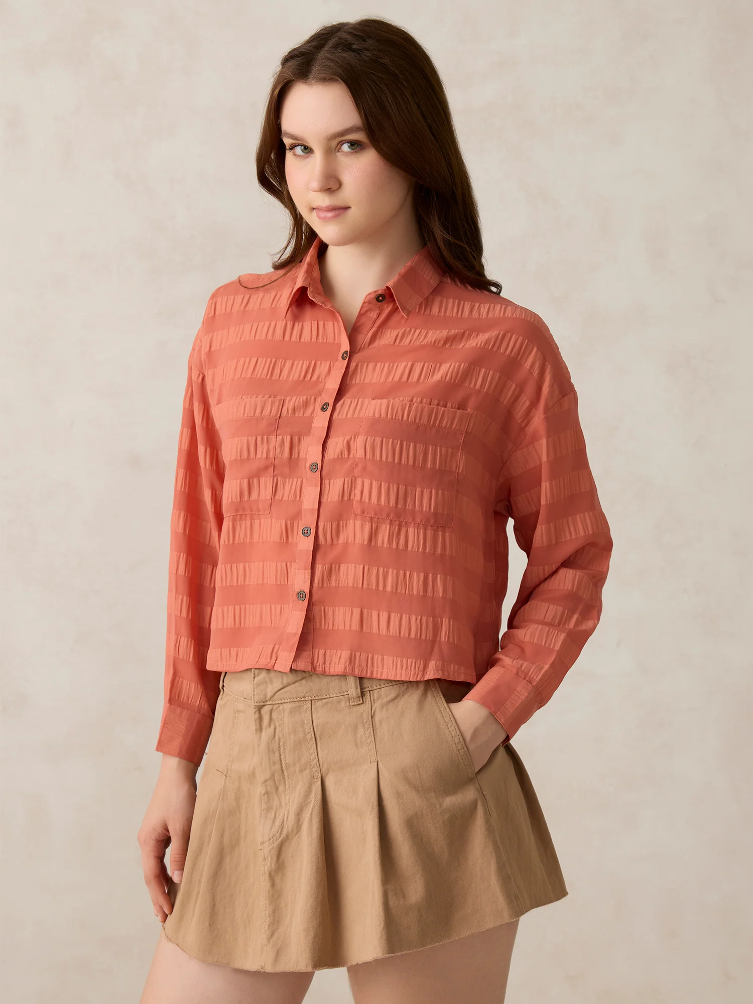 Coral Self Design Shirt - Image 7
