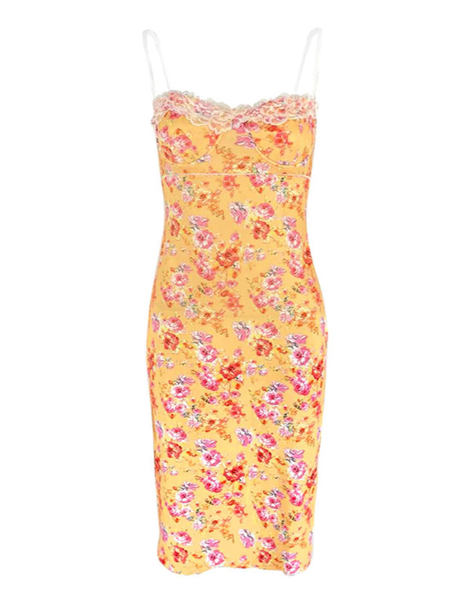 Yellow Floral Bodycon Dress - Image 2