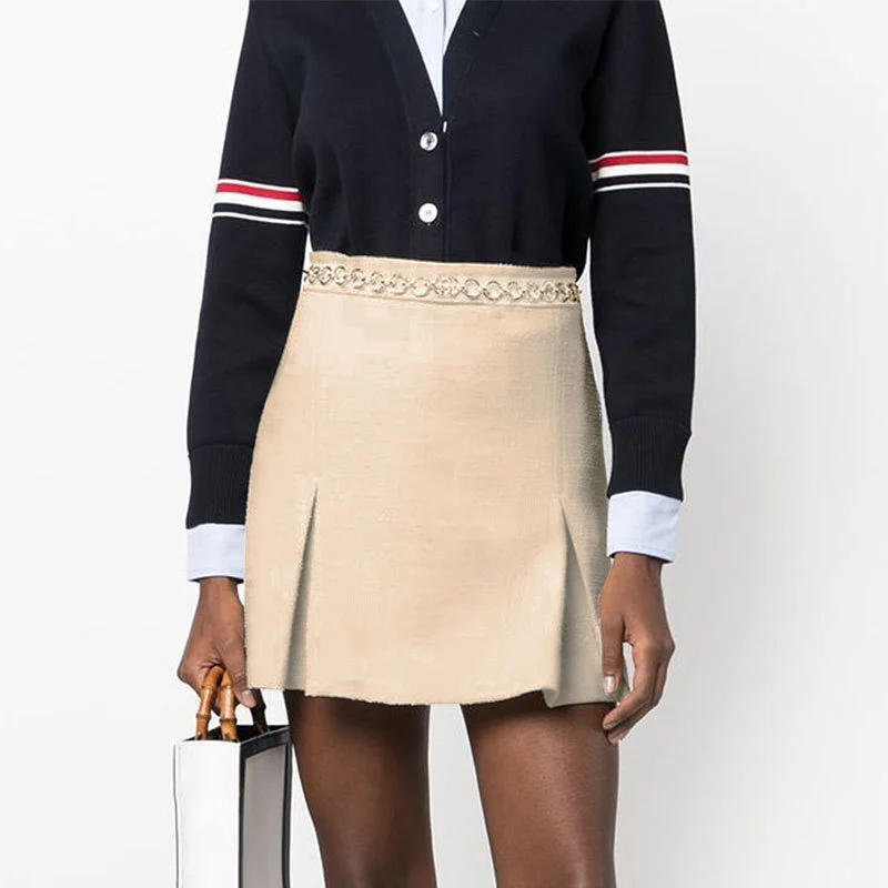 Cream Double Box Pleat Skirt