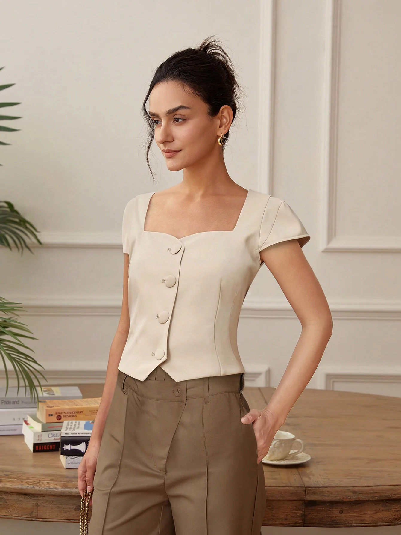 Cream Front Button Top - Image 4