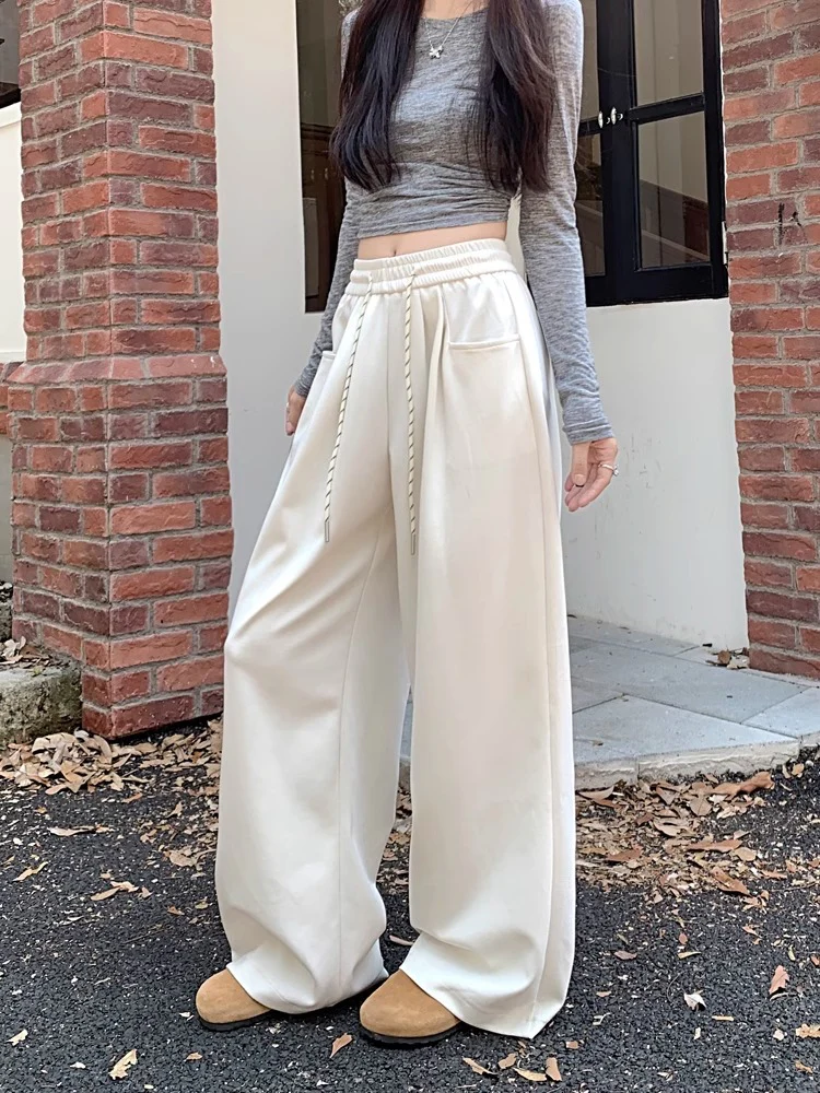Cream High Waist Attached Drawstring Pant - Image 5