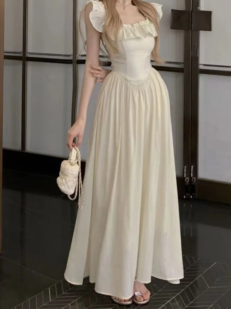 Cream Maxi Dress With Ruffle Detail