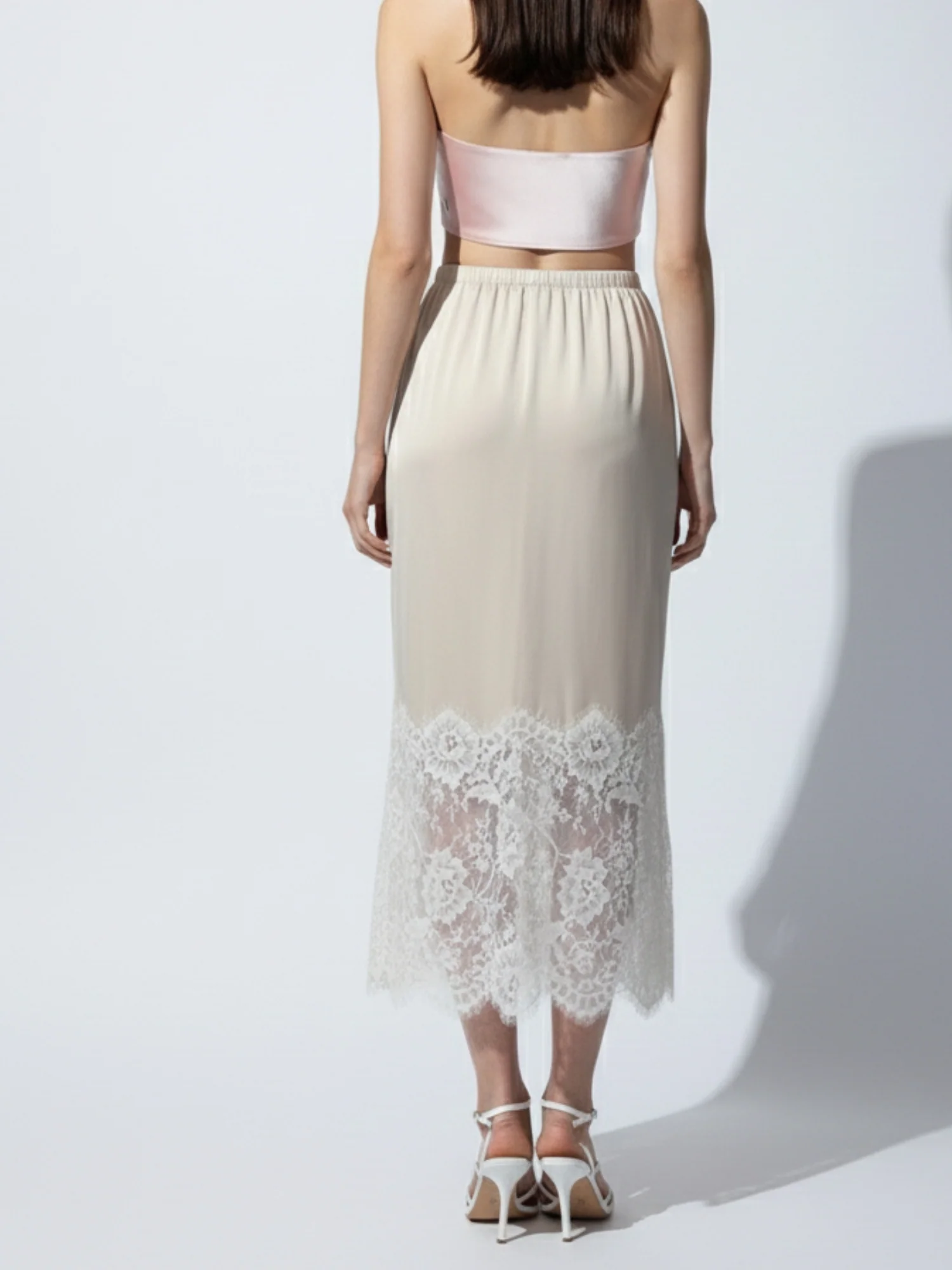 Cream Maxi Skirt With Lace Inserts - Image 4