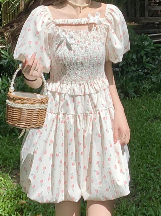 Cream Mini Dress With Smoking Detail - Image 4