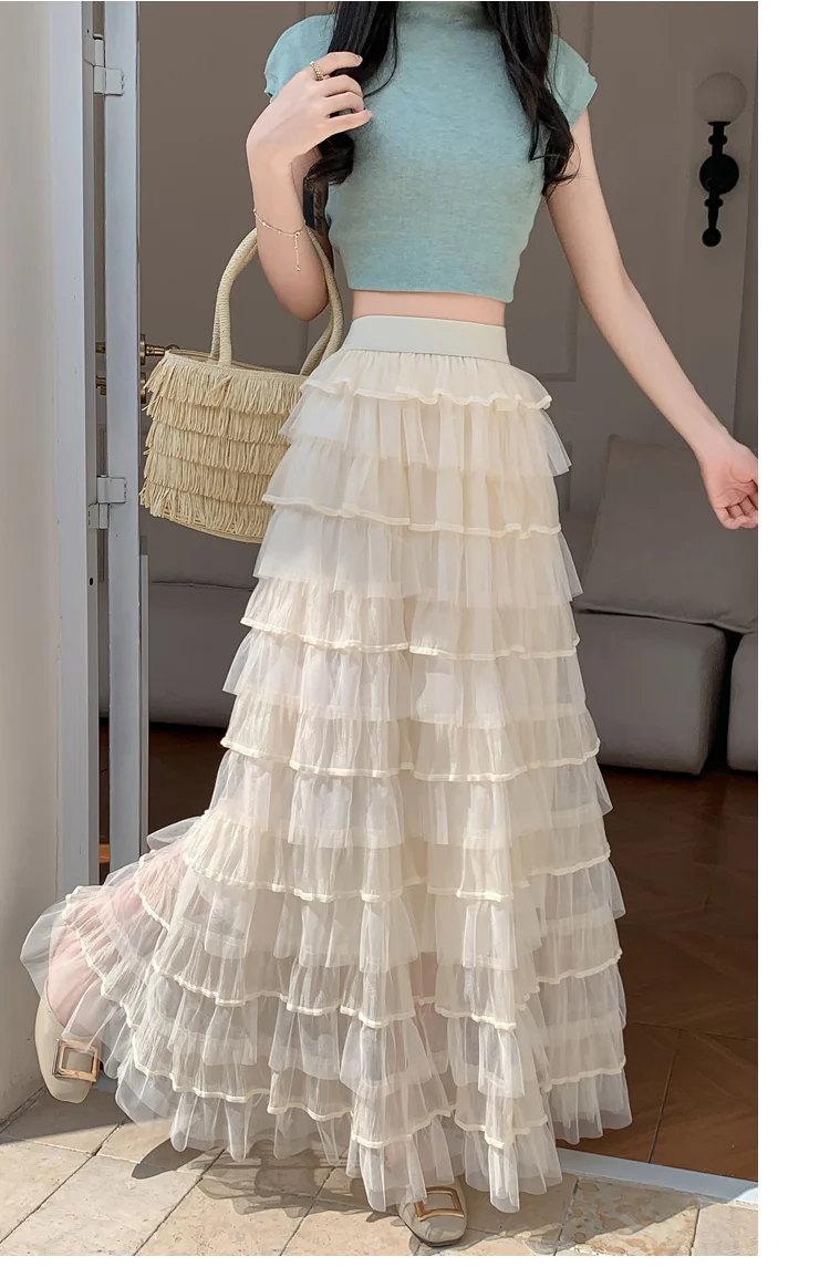 Cream Multi Ruffled Tiered Maxi Skirt - Image 6