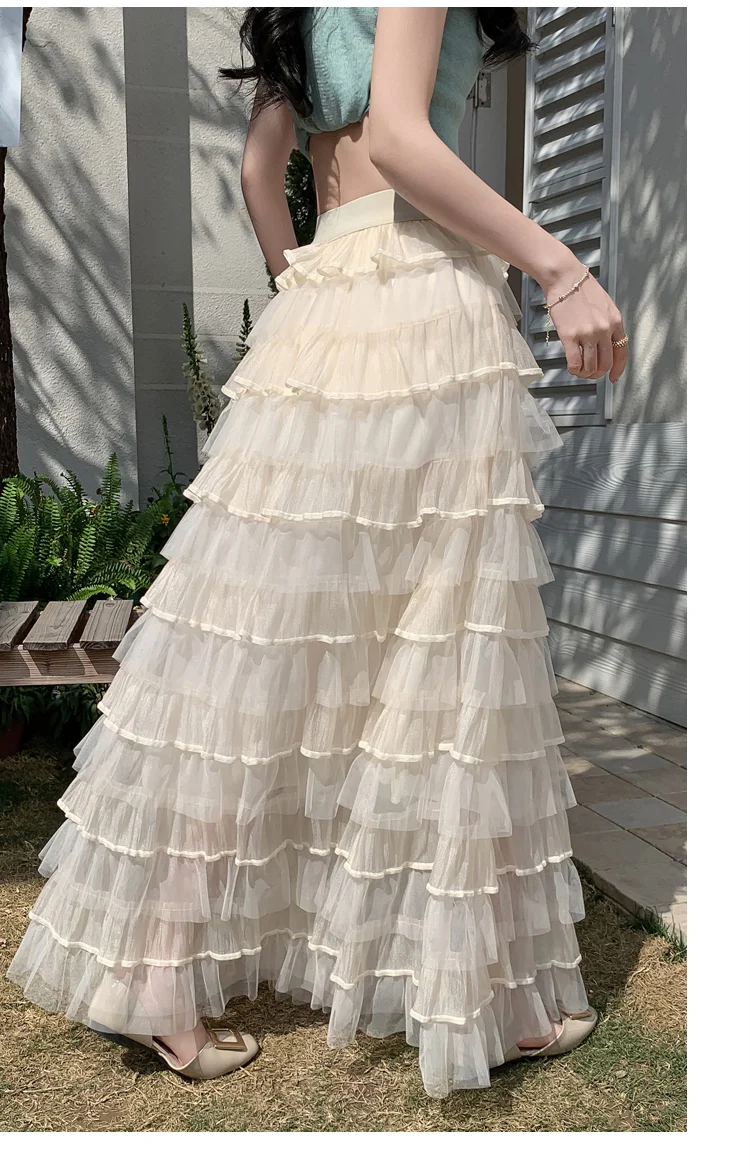 Cream Multi Ruffled Tiered Maxi Skirt - Image 7