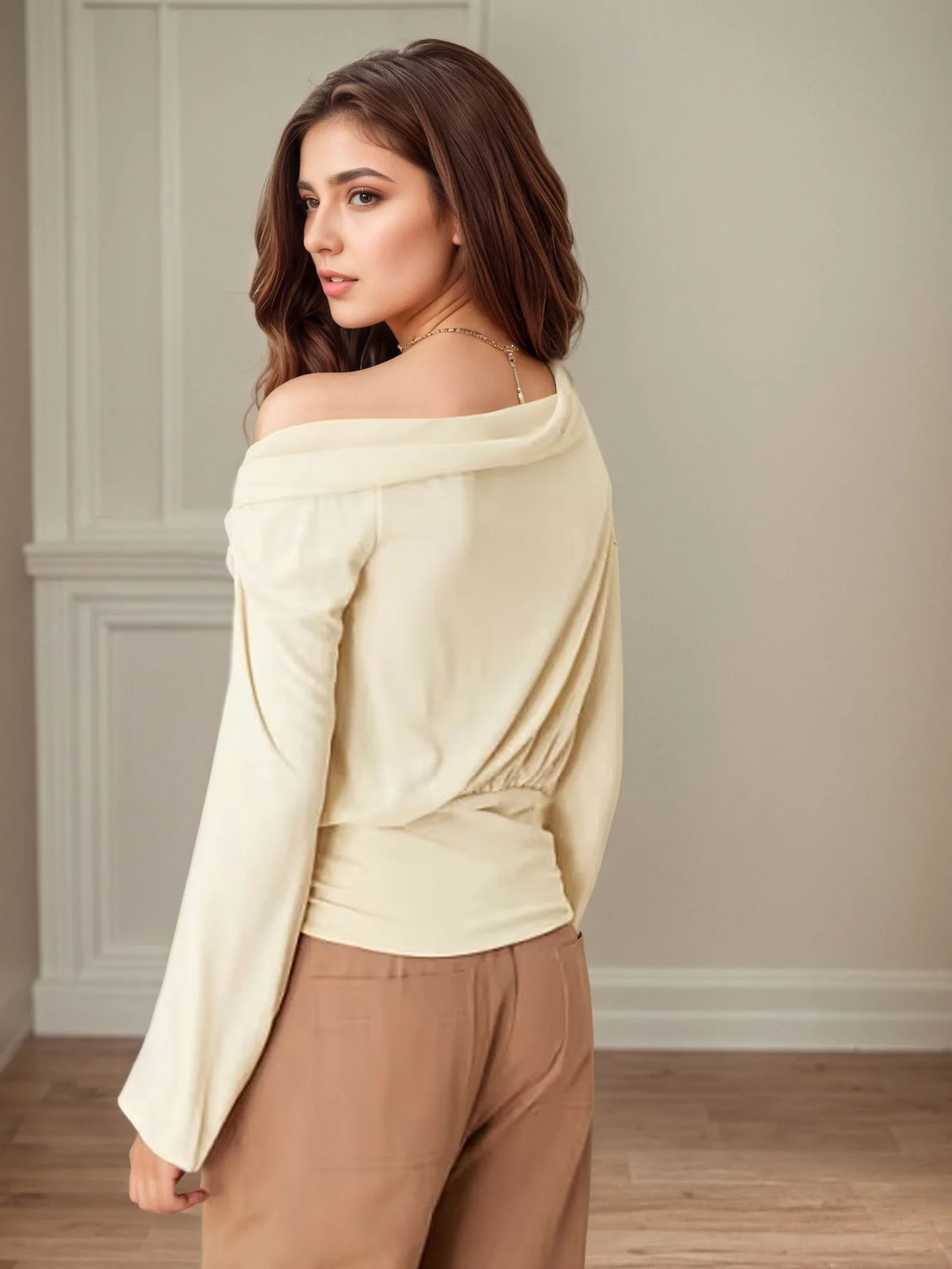 Cream One Shoulder Full Sleeve Top - Image 2