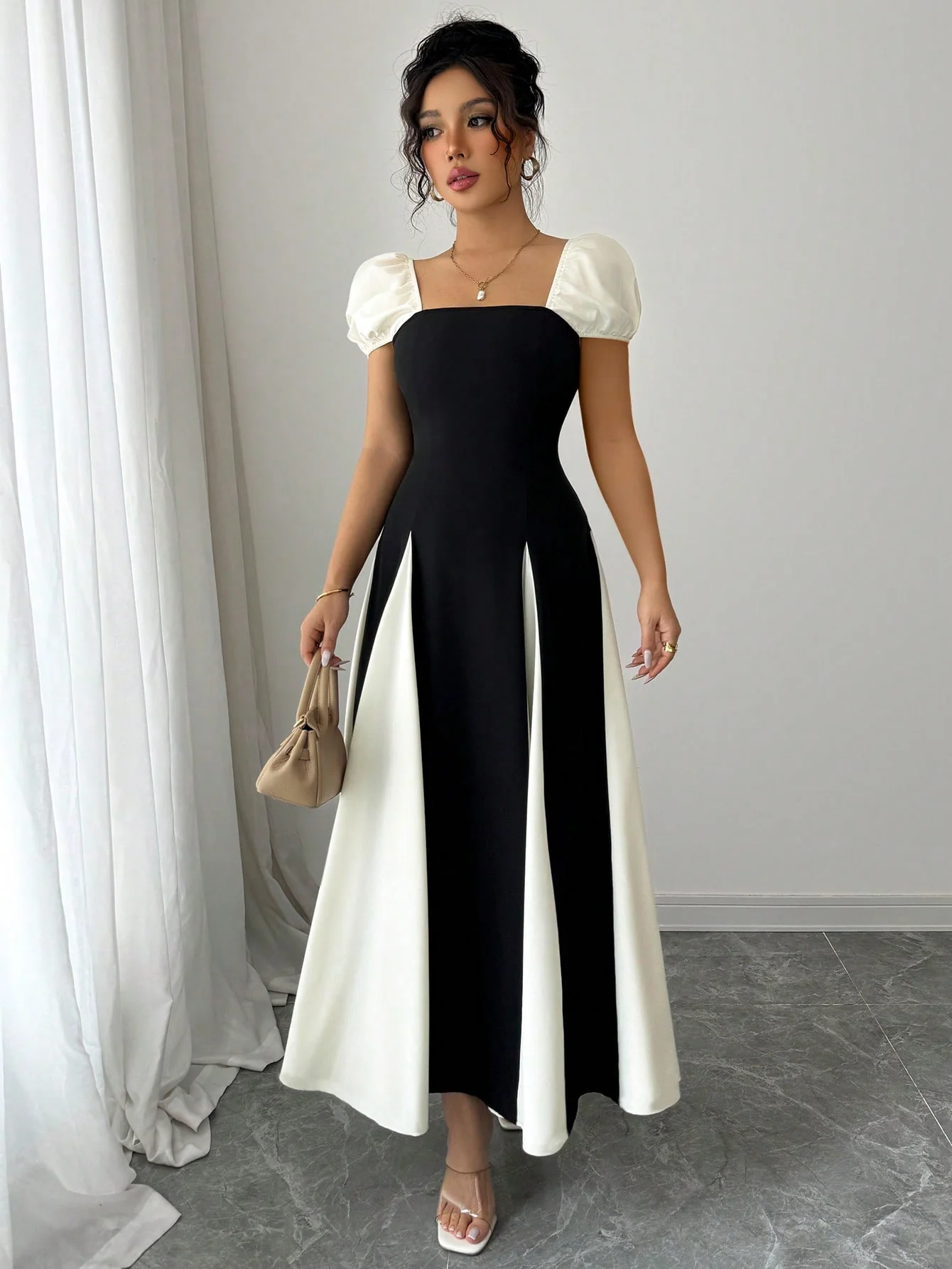 Cream Puff Sleeve Panel Dress - Image 3