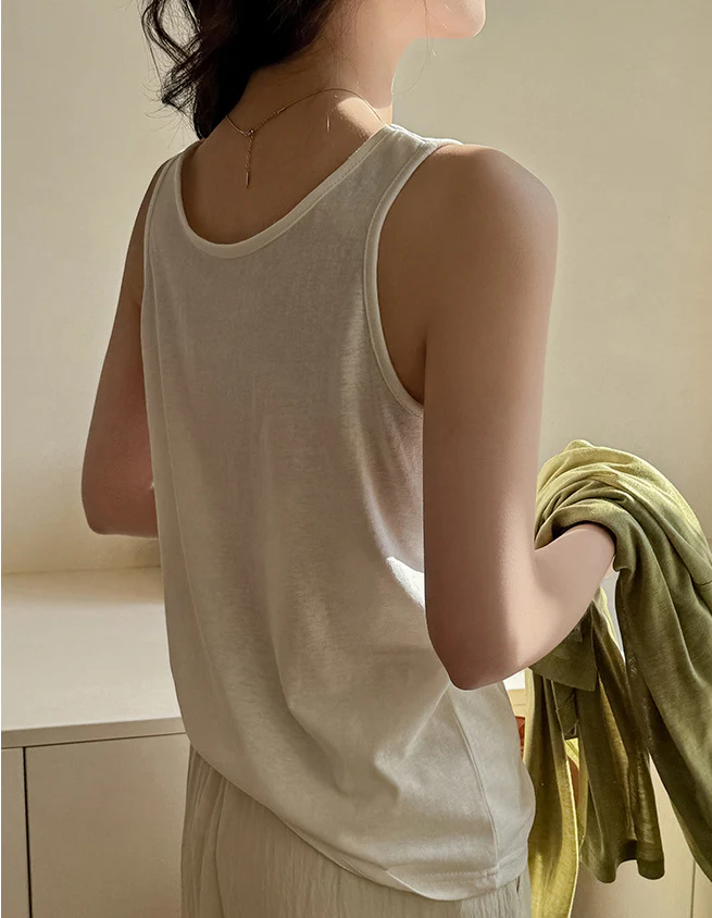 Cream Relaxed Fit Sleeveless Tank Top - Image 2