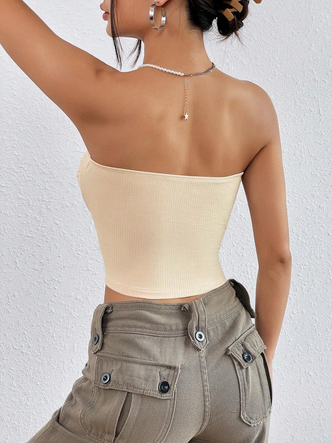 Cream Ribbed Tube Top - Image 2