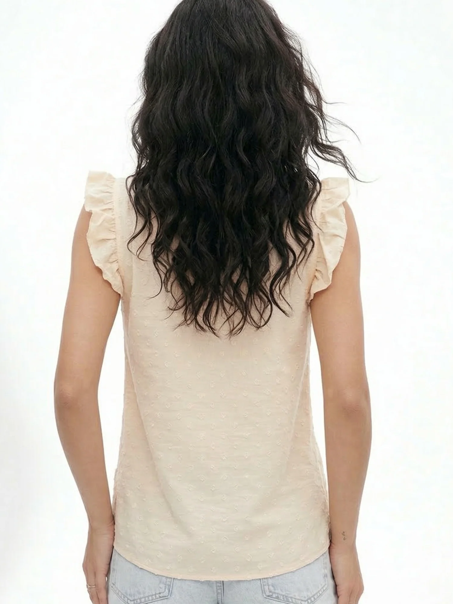Cream Scallop Neckline Textured Blouse - Image 4