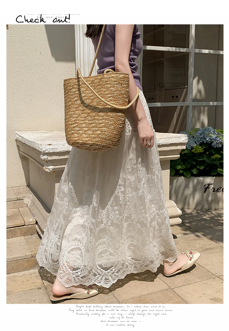 Cream Sheer Lace Long Skirt - Image 3
