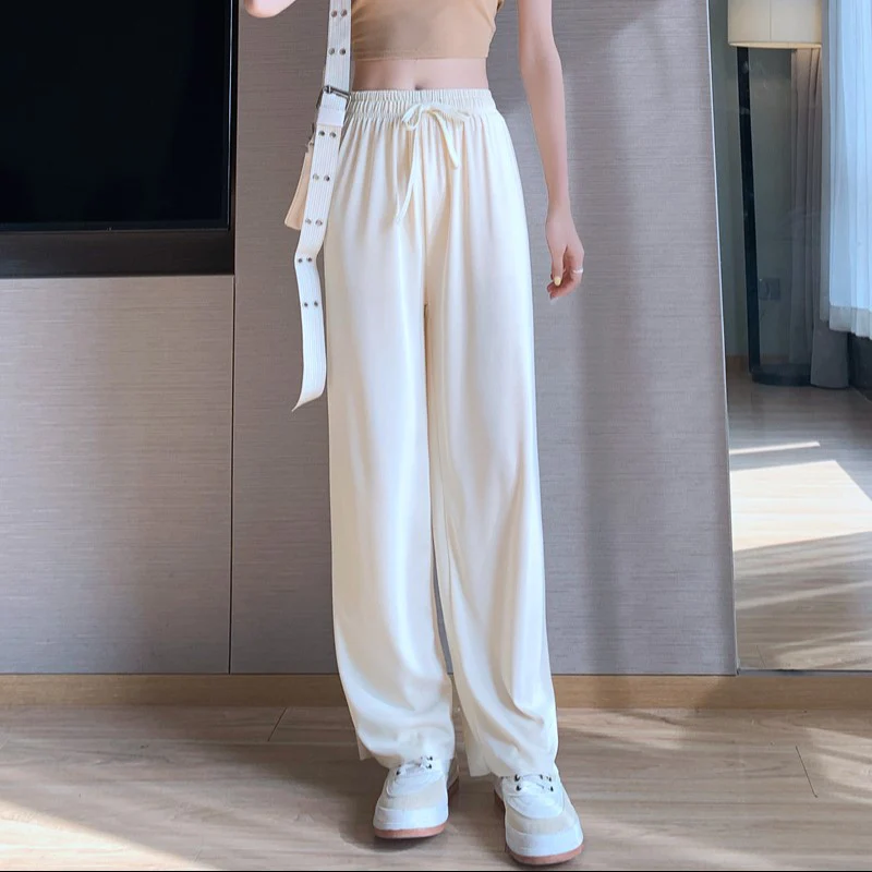 Cream Solid Basic Wide Leg Pants