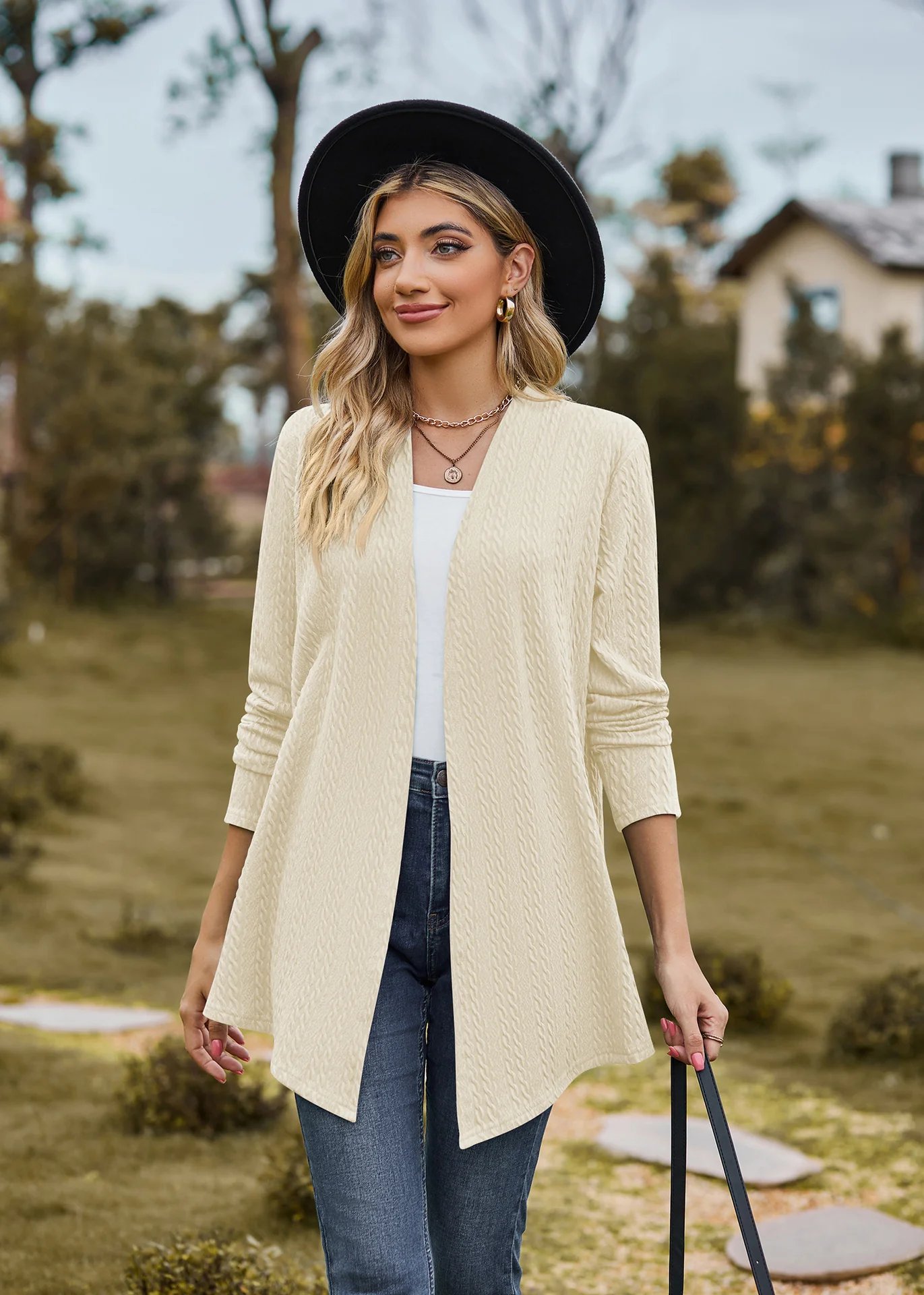 Cream Solid Textured Shrug - Image 3
