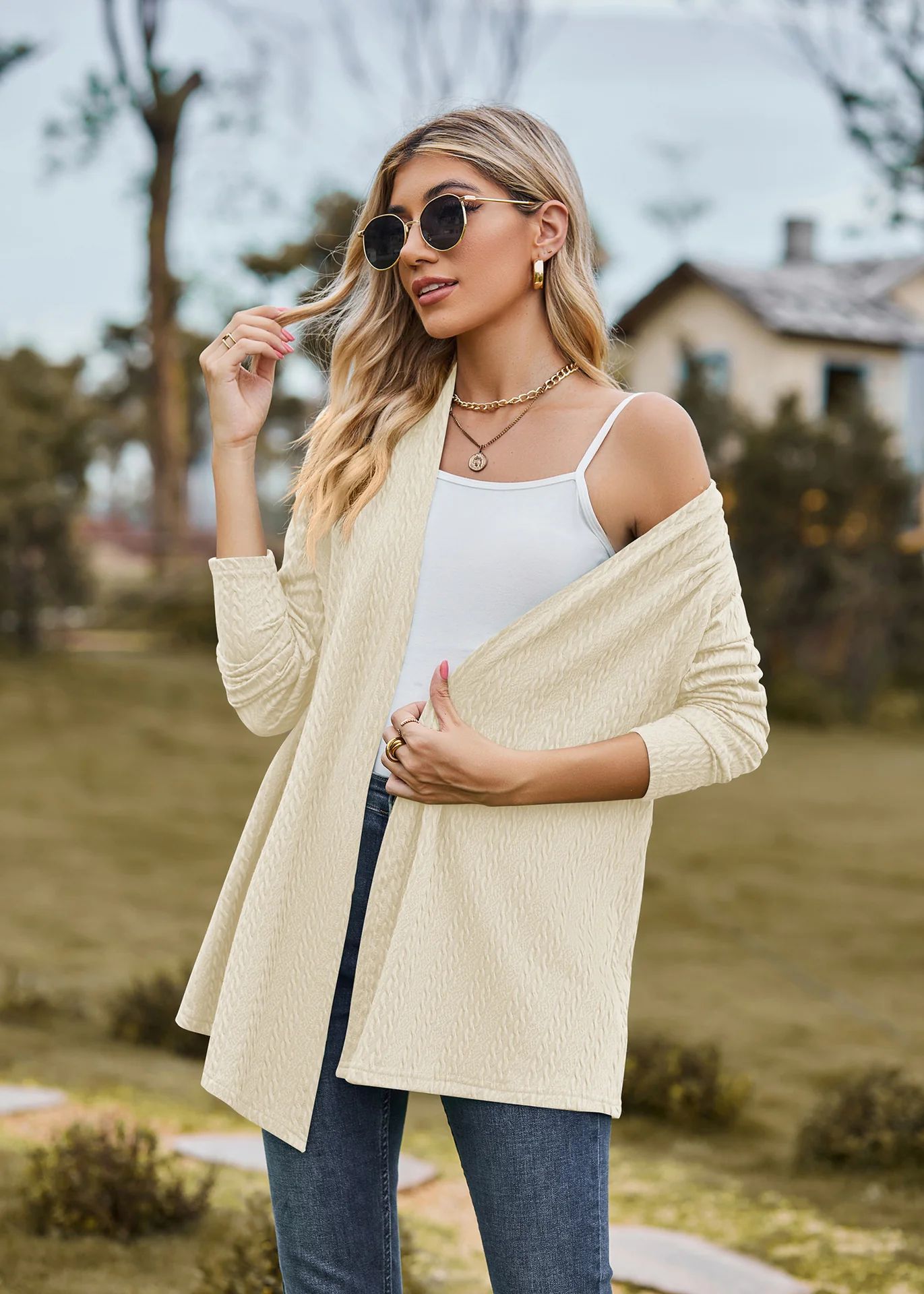 Cream Solid Textured Shrug - Image 4