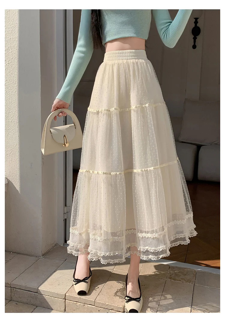Cream Solid Tiered Skirt With Tonal Scrunched Frills - Image 2
